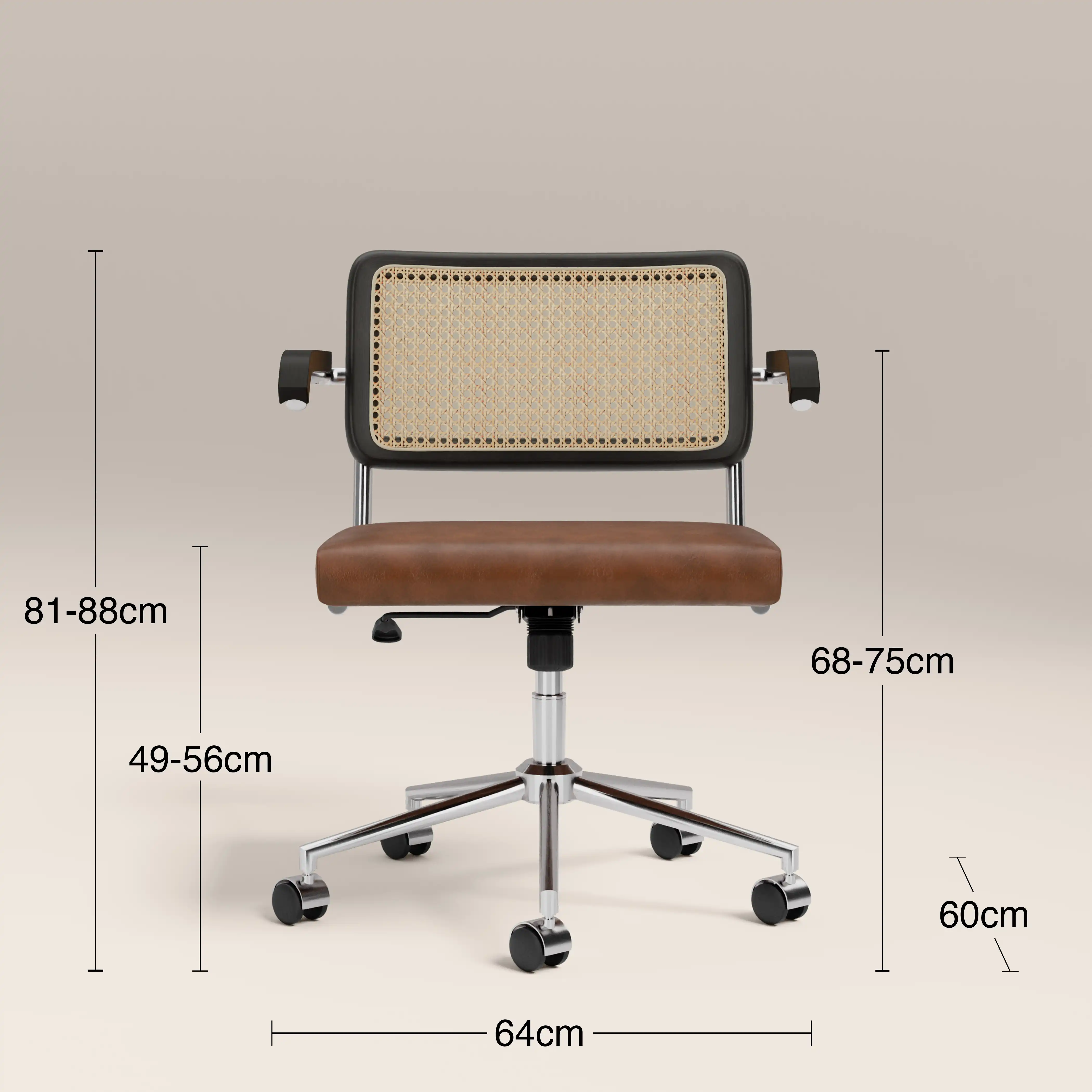 Kenton Office Chair | Vintage Tan Faux Leather & Chrome - Image 7