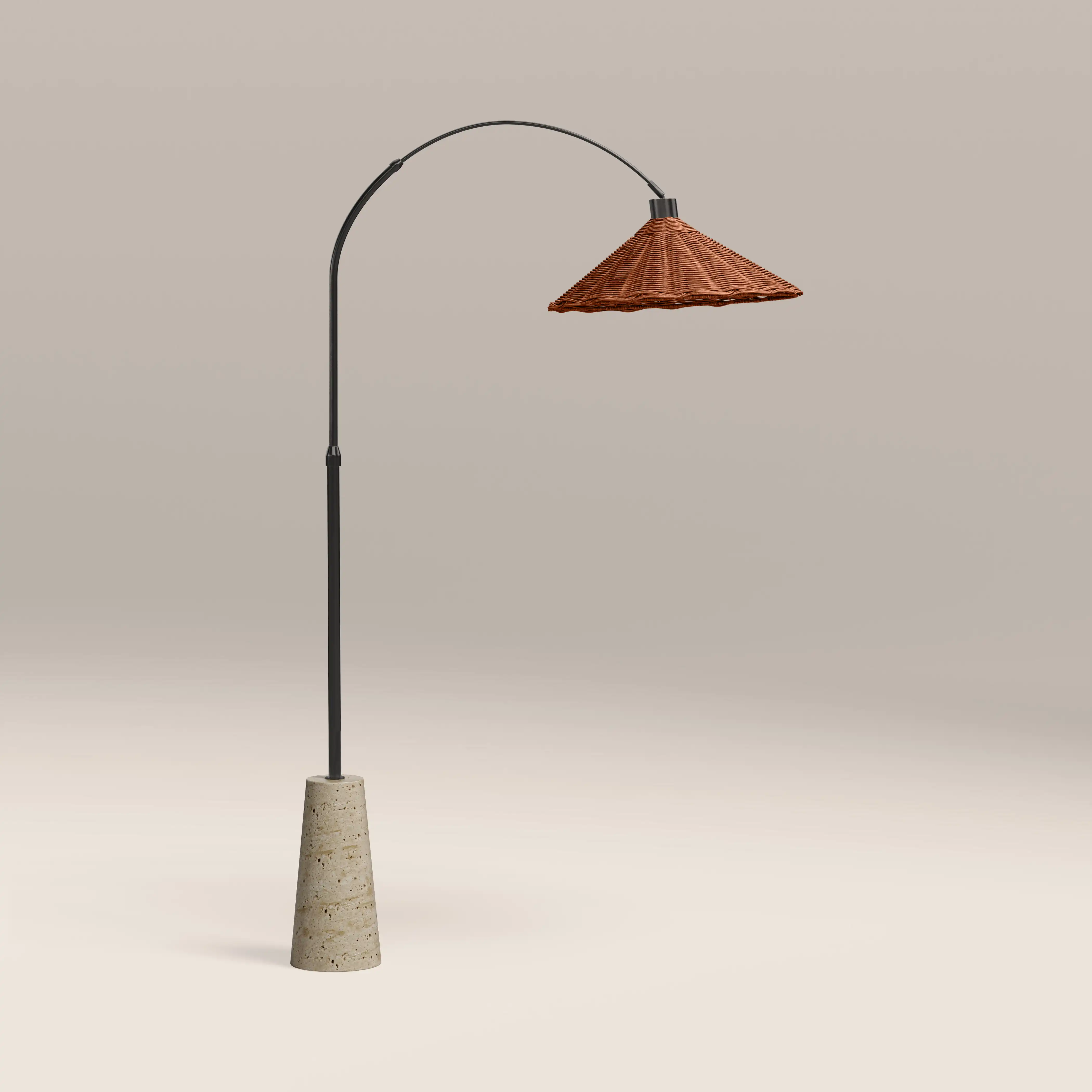 Keston Arc Floor Lamp | Rattan & Natural Travertine - Image 2