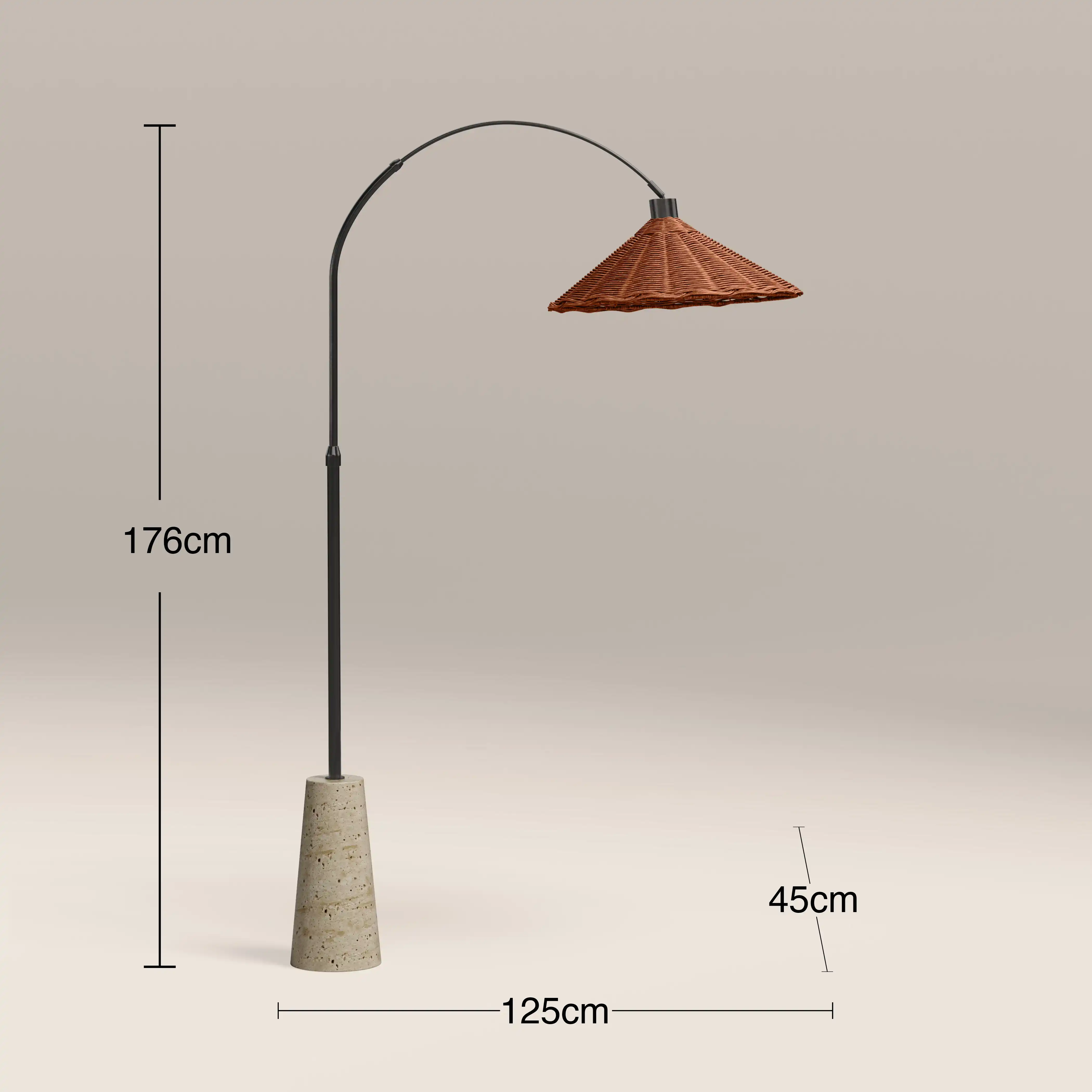 Keston Arc Floor Lamp | Rattan & Natural Travertine - Image 4