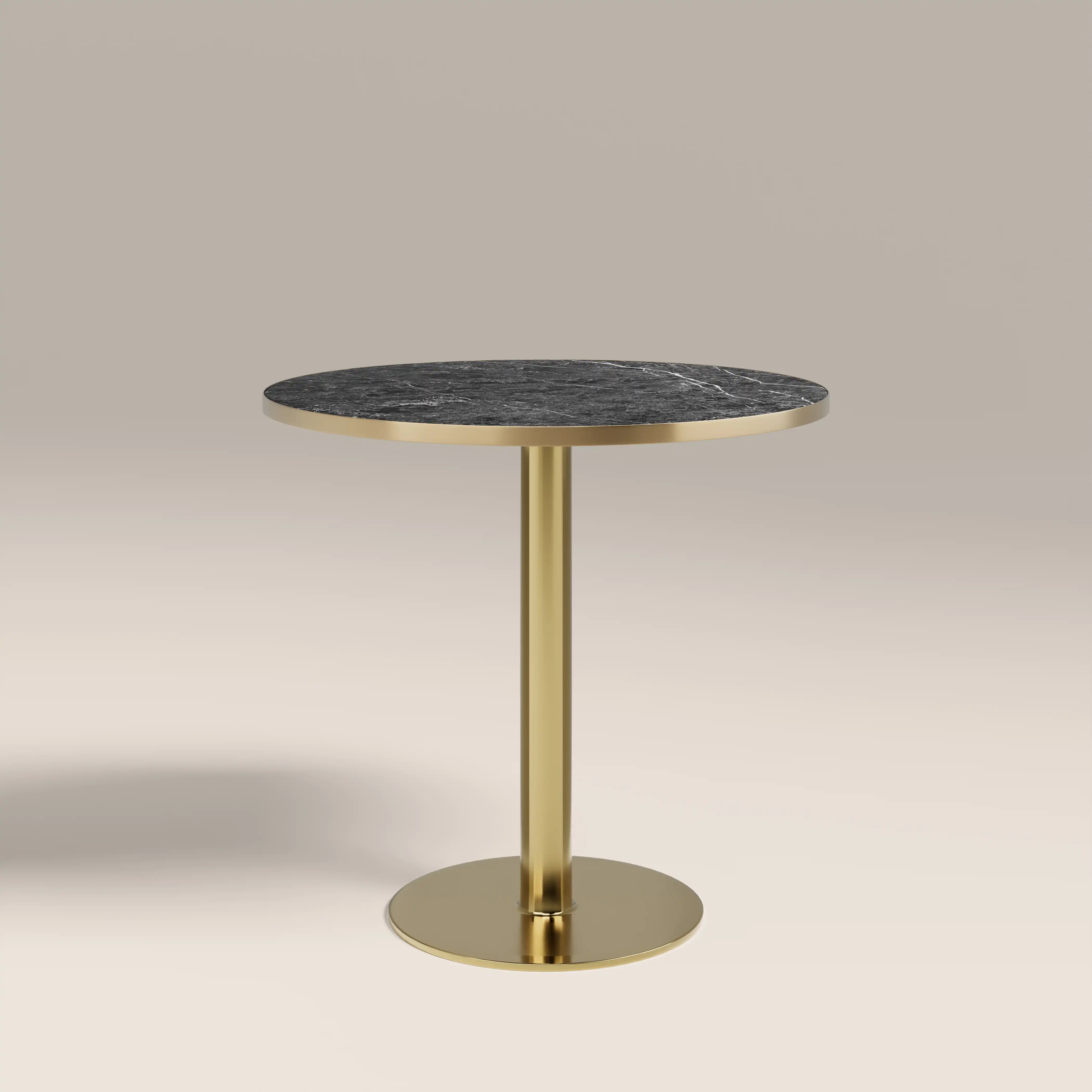 Kinsley 2 Seat Round Cafe Table | Black Marble Effect & Brass - Image 2