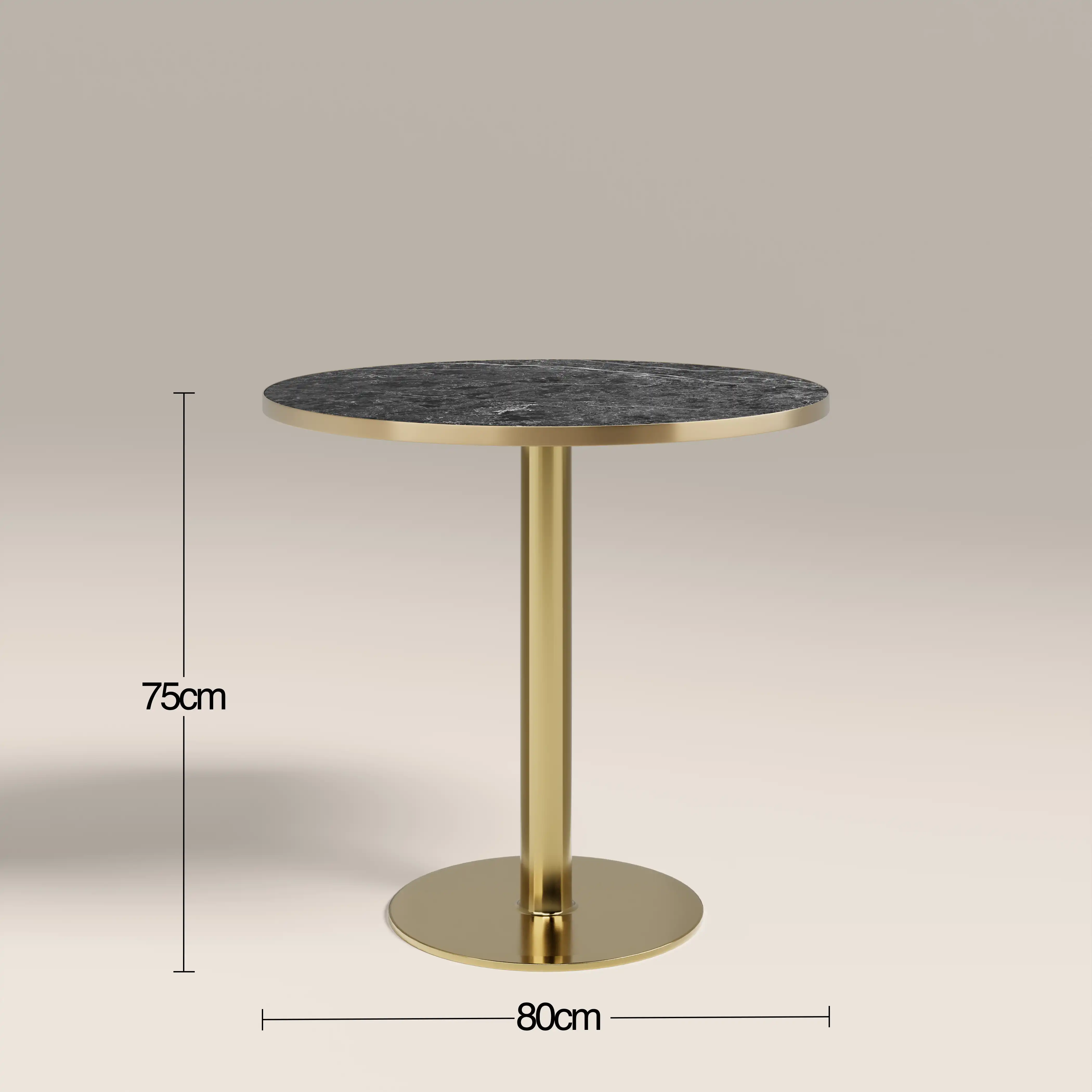 Kinsley 2 Seat Round Cafe Table | Black Marble Effect & Brass - Image 4
