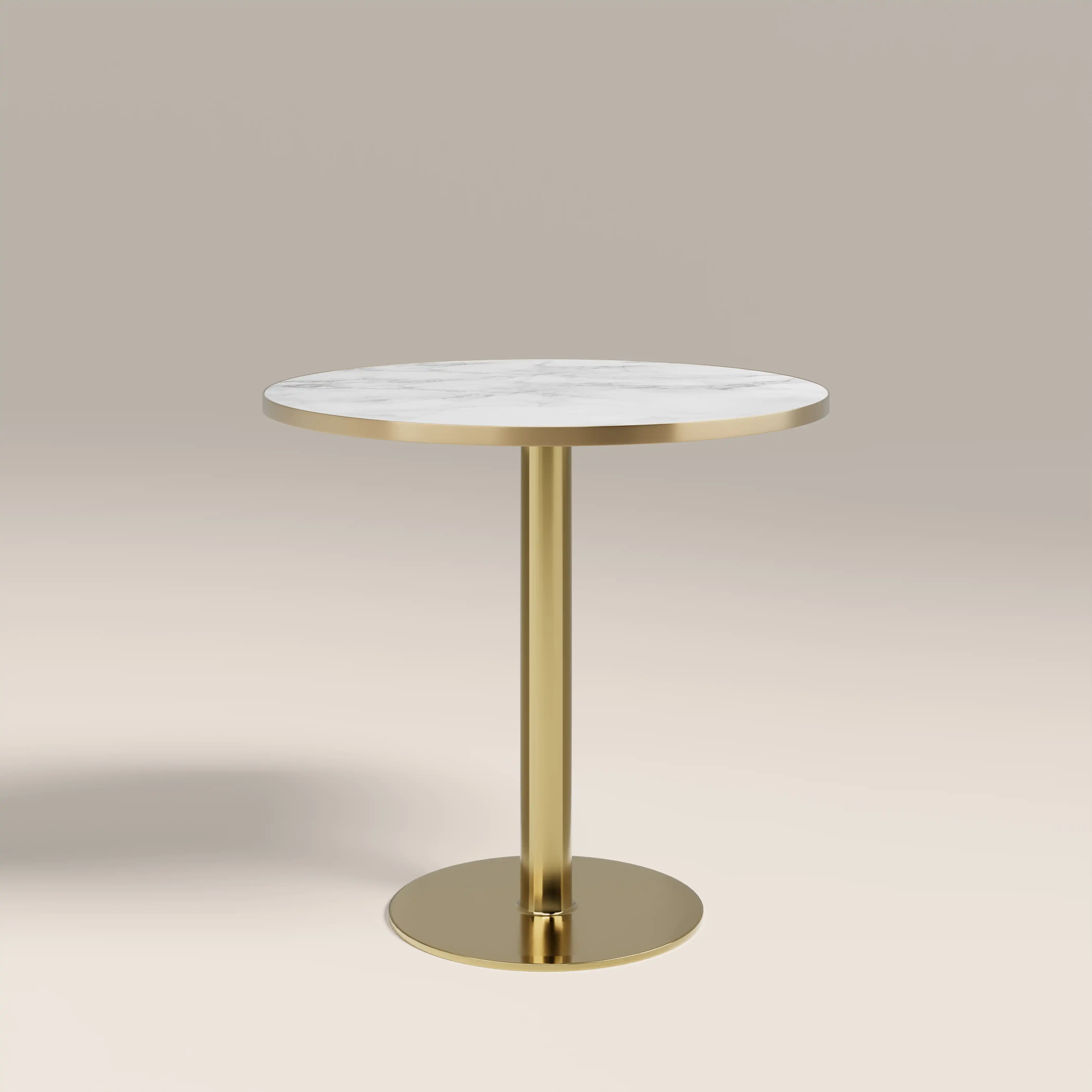 Kinsley 2 Seat Round Cafe Table | White Marble Effect & Brass - Image 3