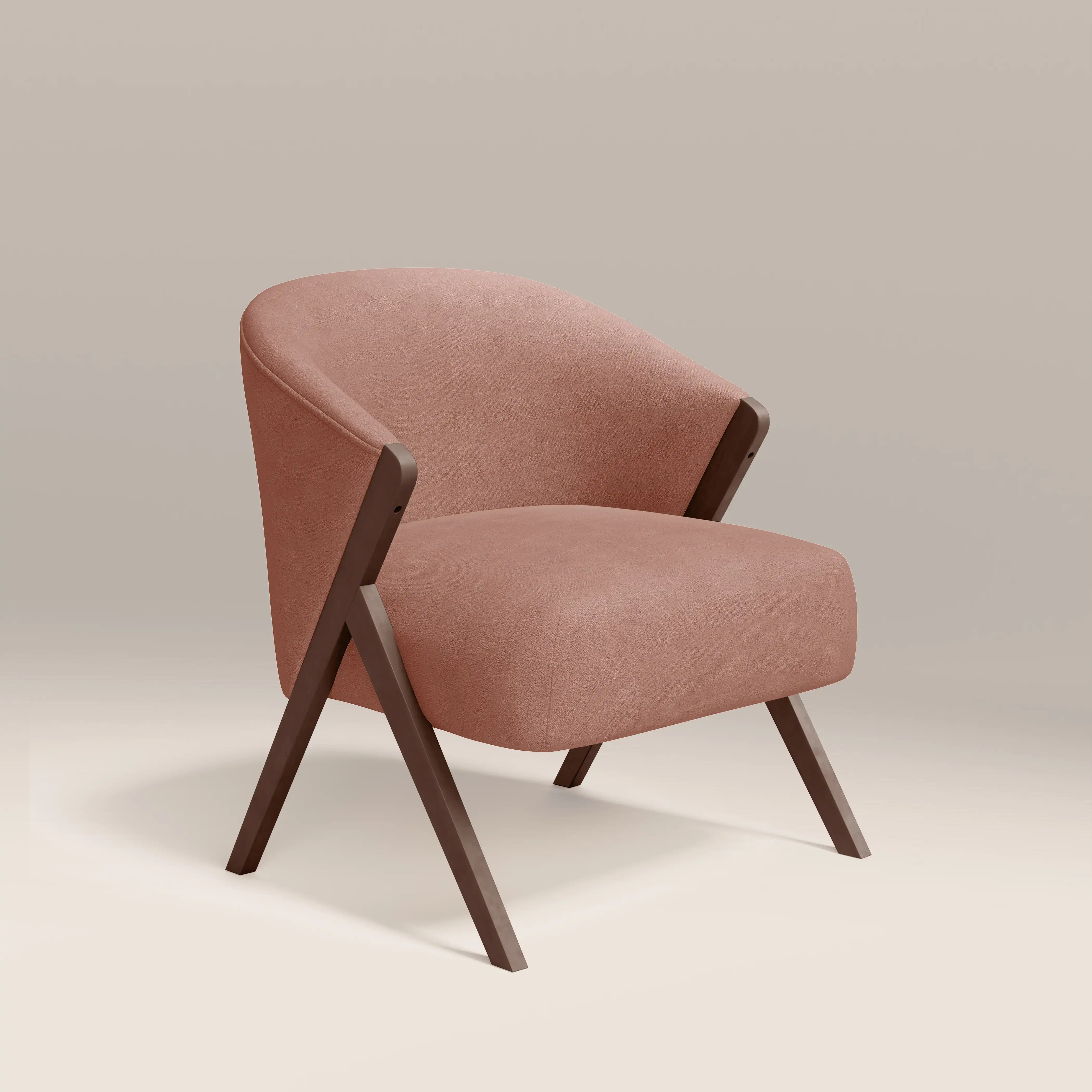 Kira Accent Chair | Blush Pink Sustainable Velvet & Walnut - Image 2