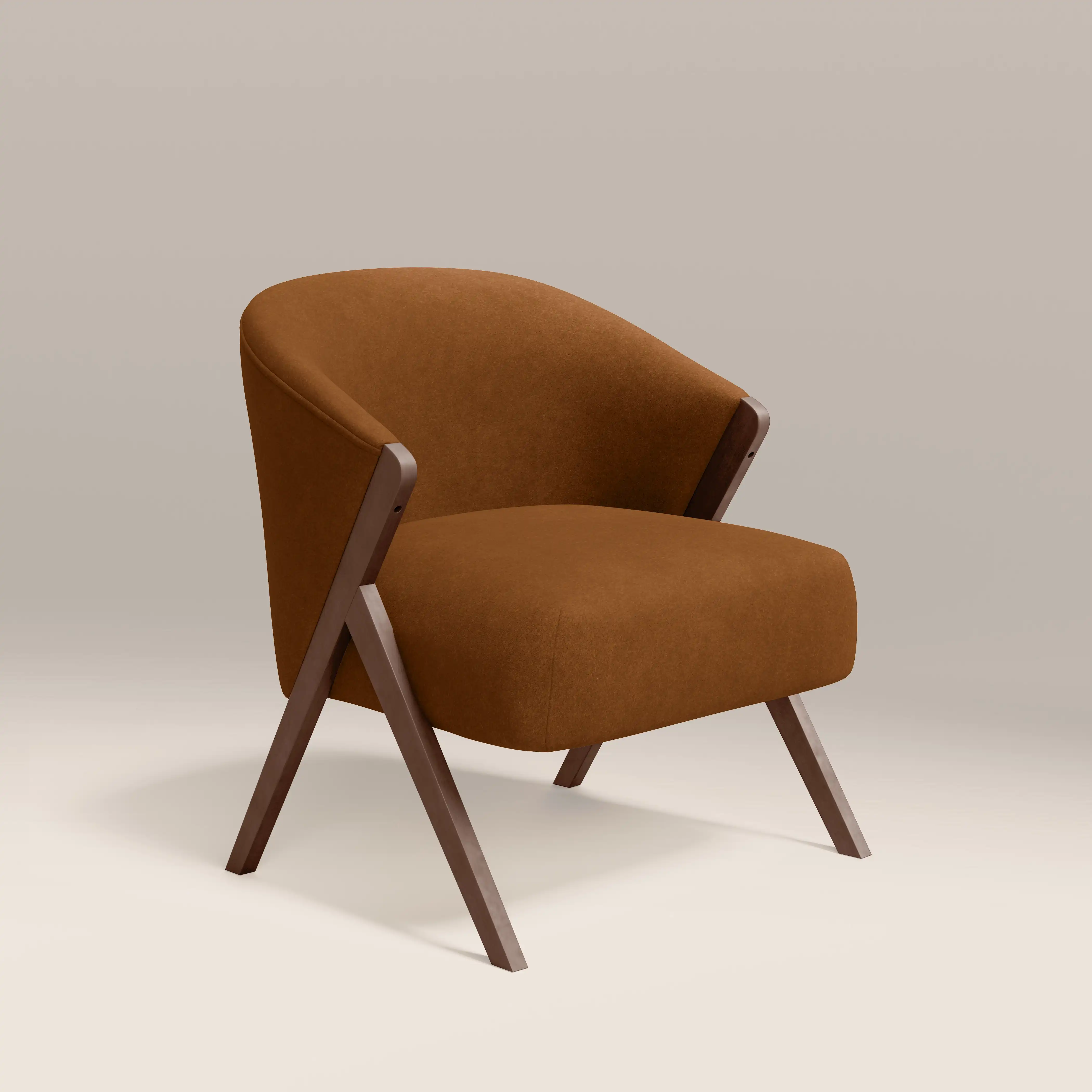 Kira Accent Chair | Caramel Brown Sustainable Mohair Velvet & Walnut - Image 2