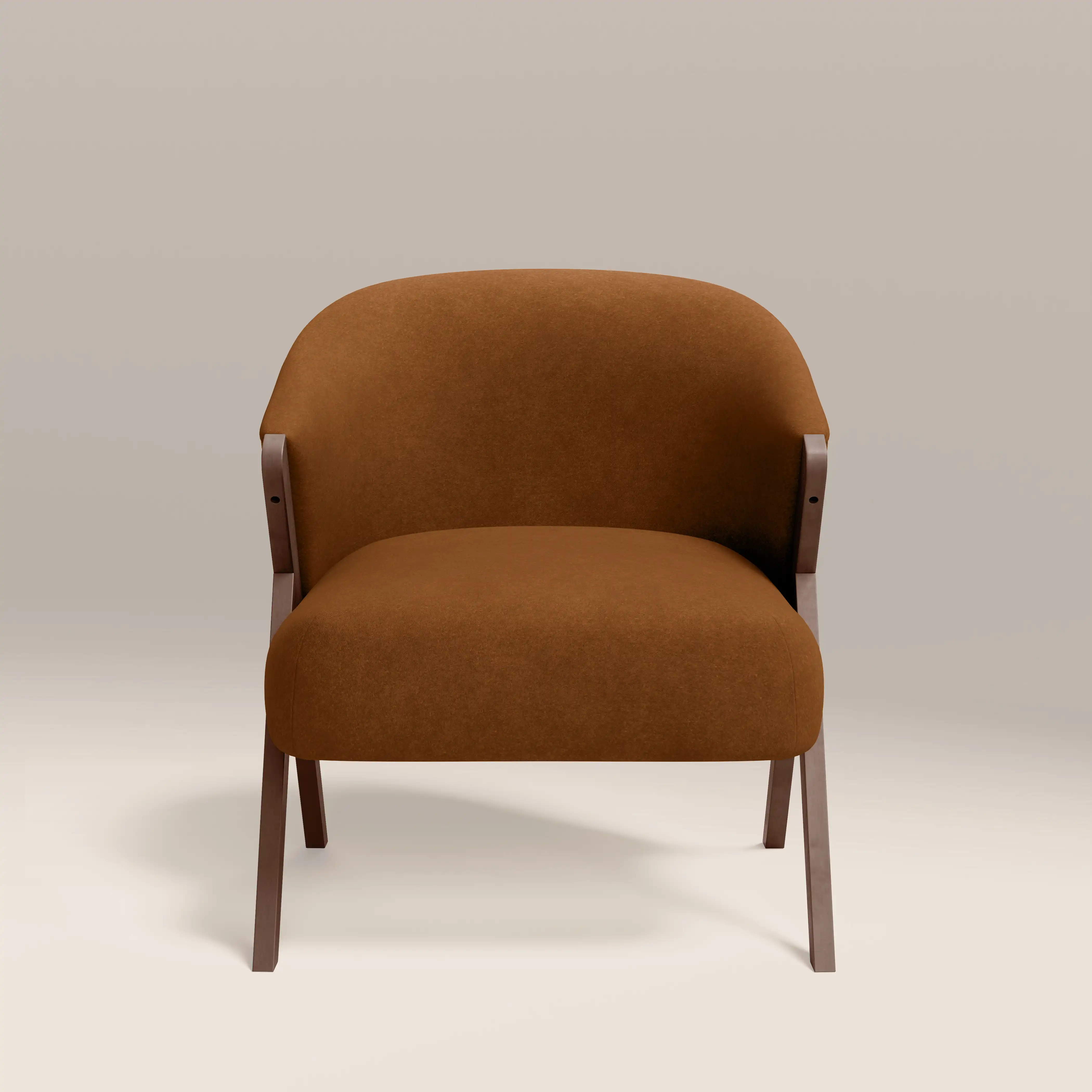Kira Accent Chair | Caramel Brown Sustainable Mohair Velvet & Walnut - Image 3