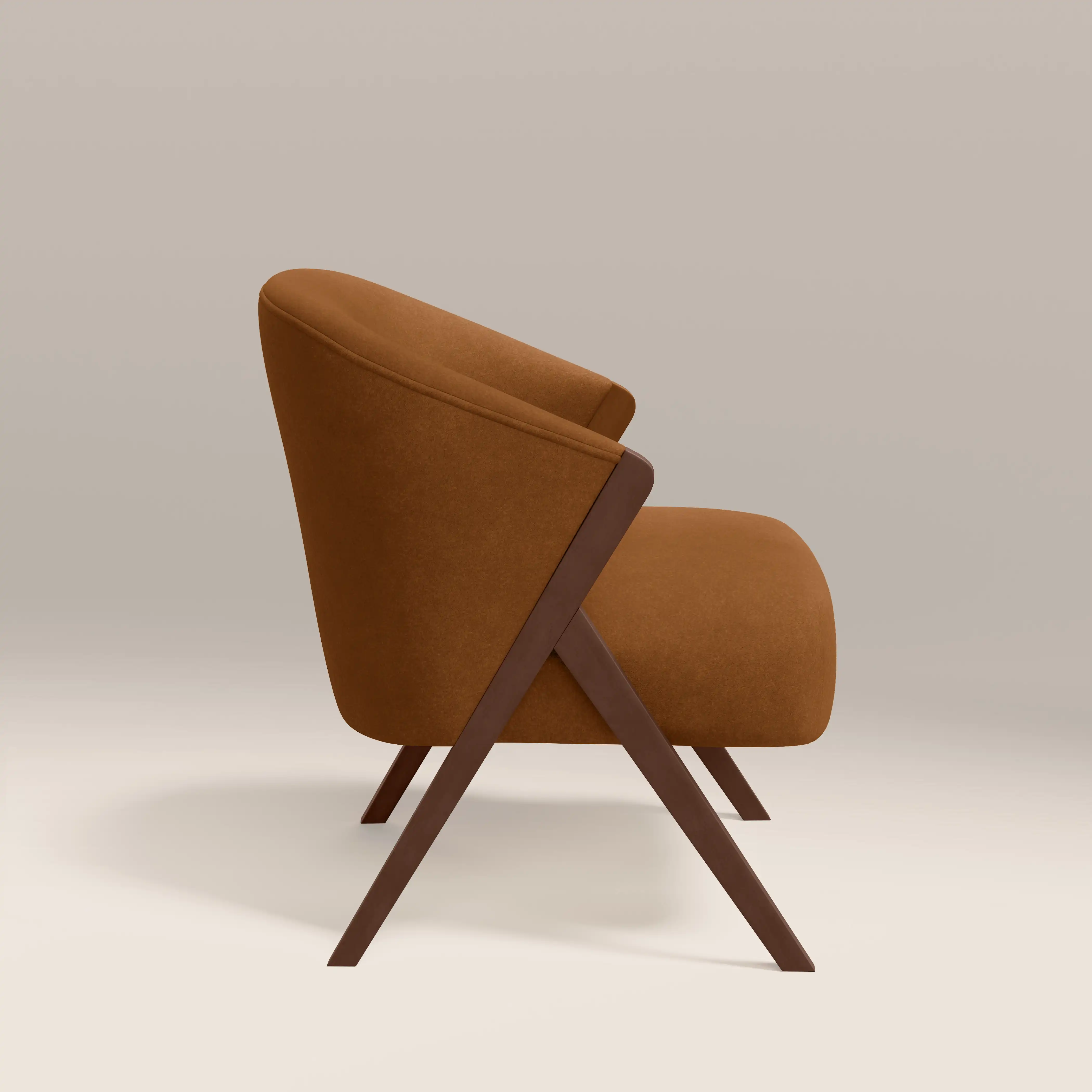 Kira Accent Chair | Caramel Brown Sustainable Mohair Velvet & Walnut - Image 5