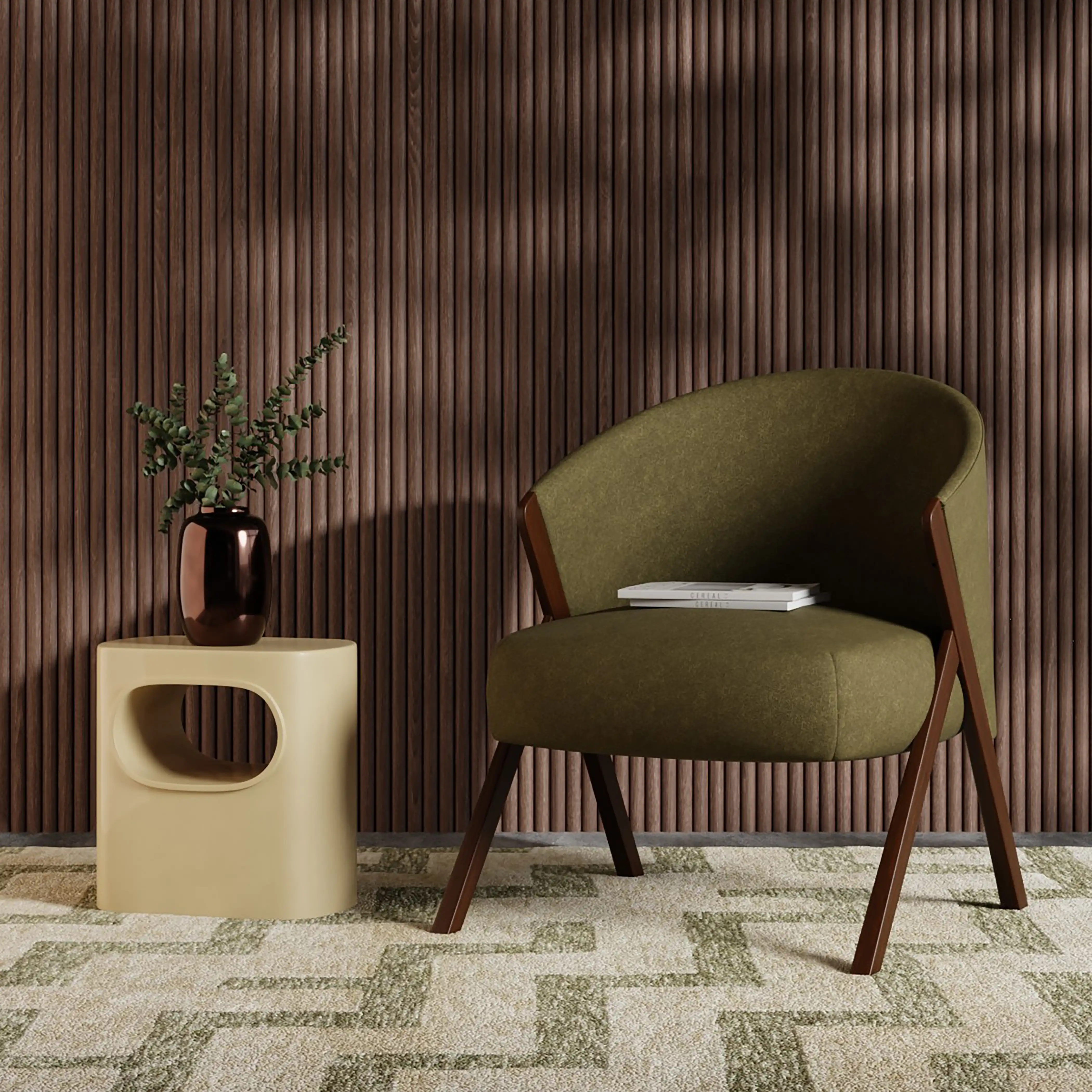 Kira Accent Chair | Moss Green Sustainable Mohair Velvet & Walnut - Image 2