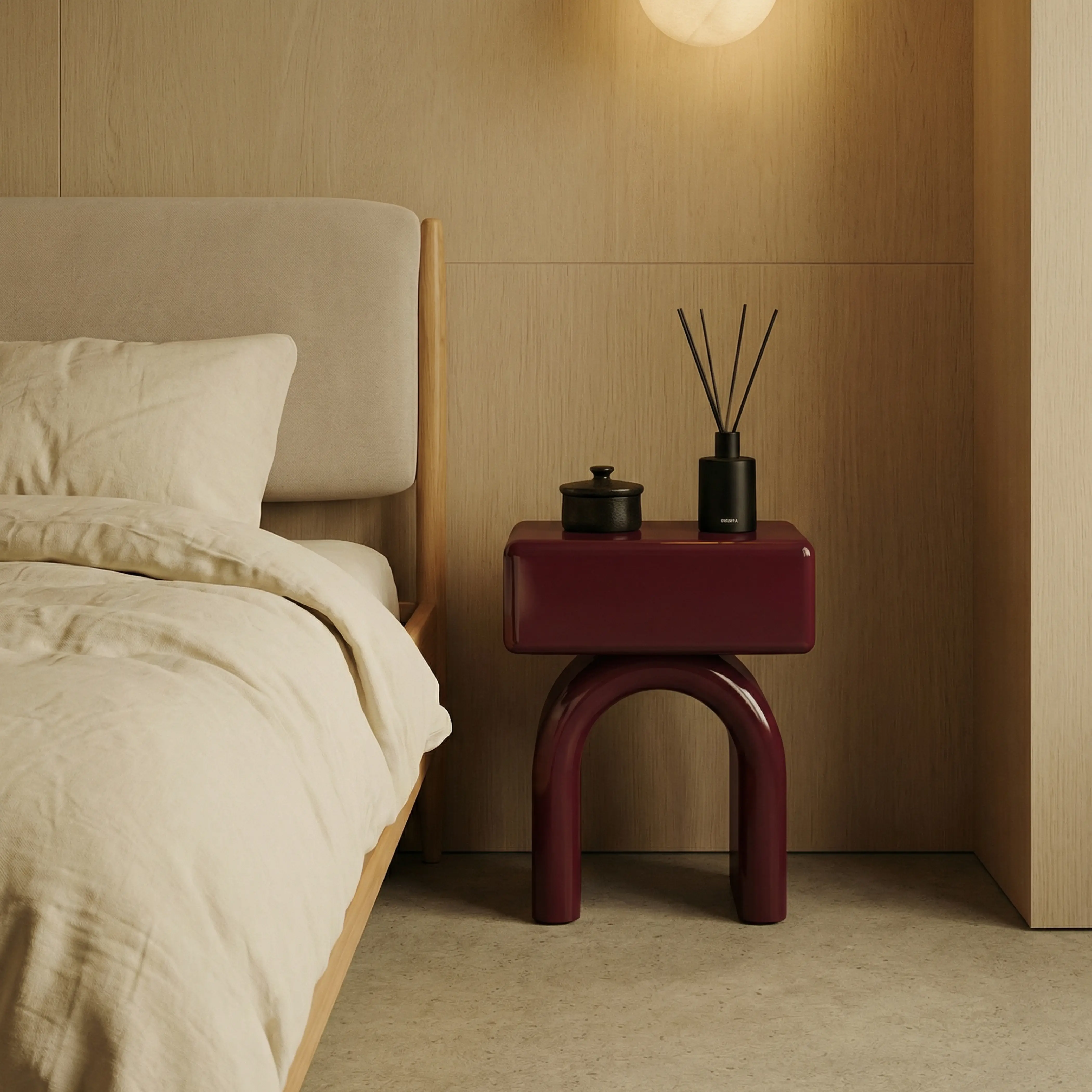 Kudo 1 Drawer Bedside Table | High Gloss Burgundy - Image 2