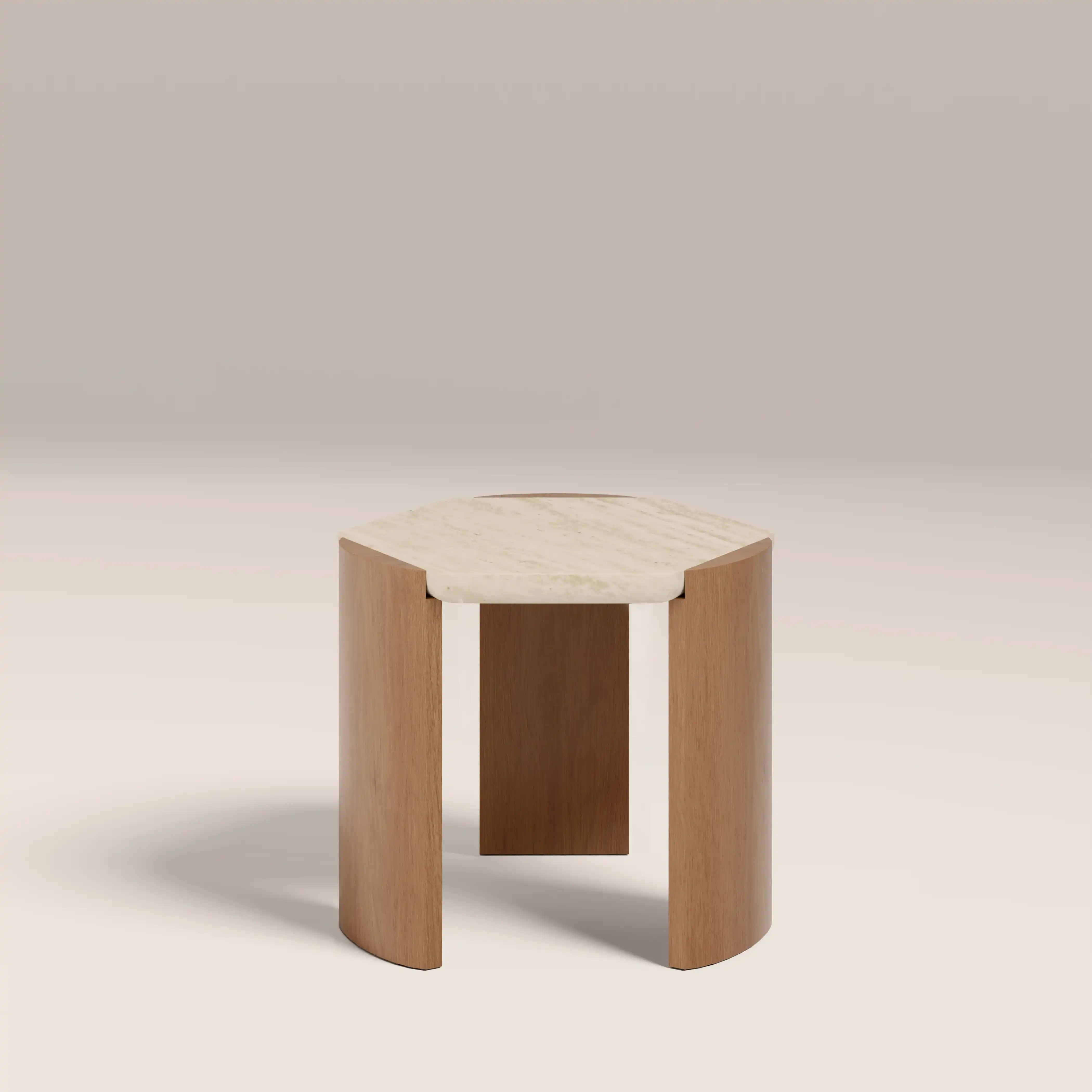 Leilani Side Table | Travertine & Oak - Image 2