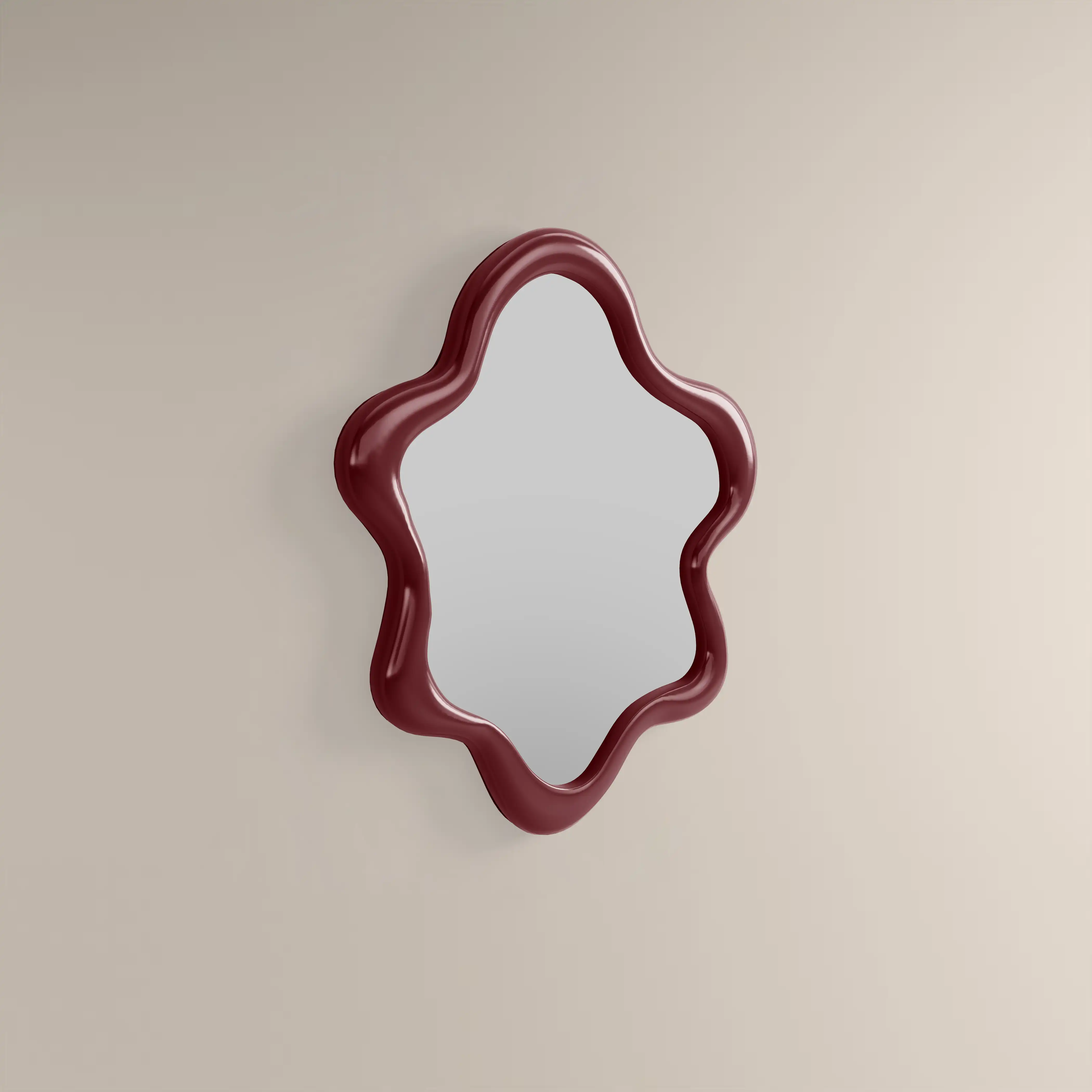 Lenny Wavy Wall Mirror, 100 x 83 cm | High Gloss Burgundy - Image 2