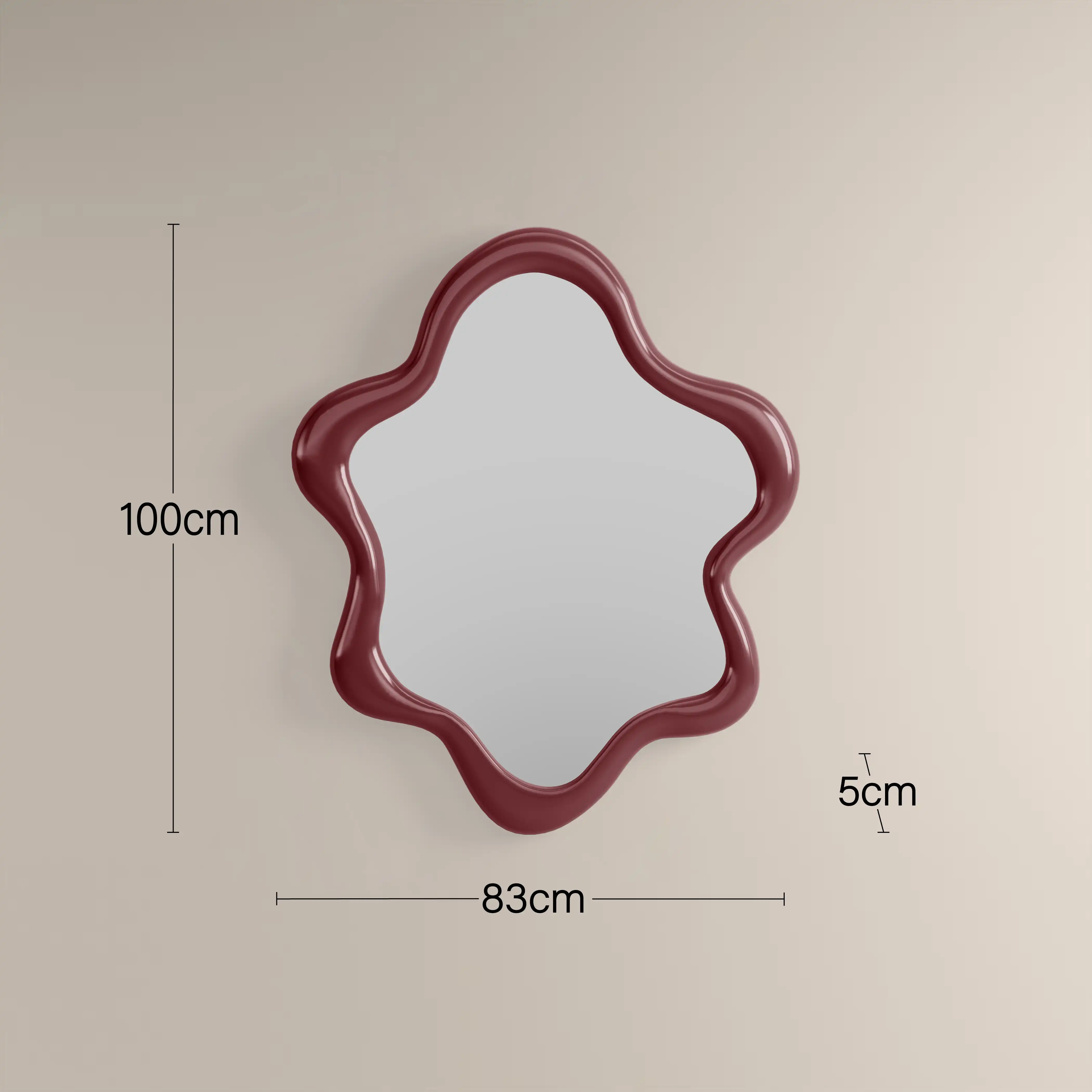 Lenny Wavy Wall Mirror, 100 x 83 cm | High Gloss Burgundy - Image 3