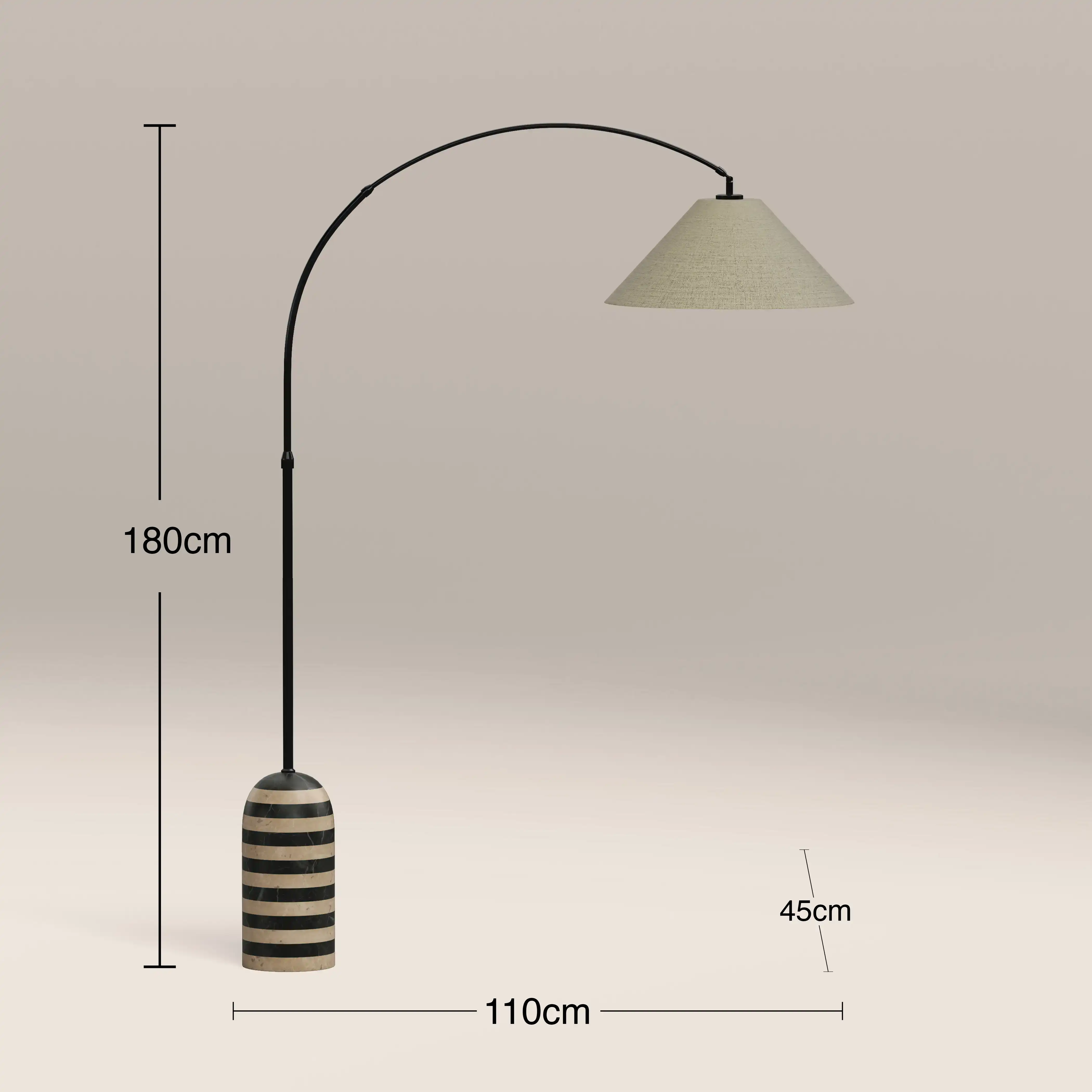 Leora Arc Floor Lamp | Black Marble & Natural Travertine - Image 3