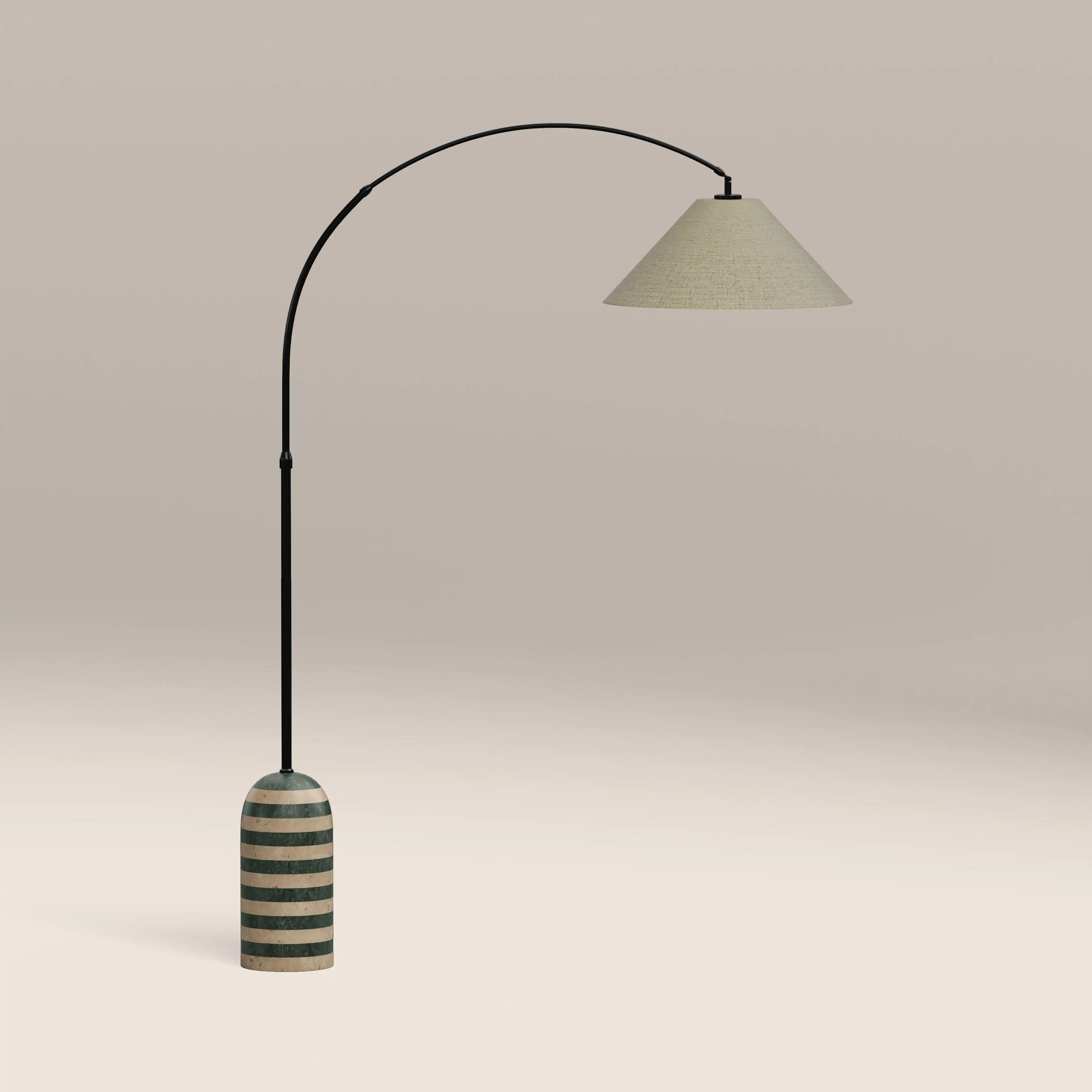 Leora Arc Floor Lamp | Dark Green Marble & Natural Travertine - Image 2