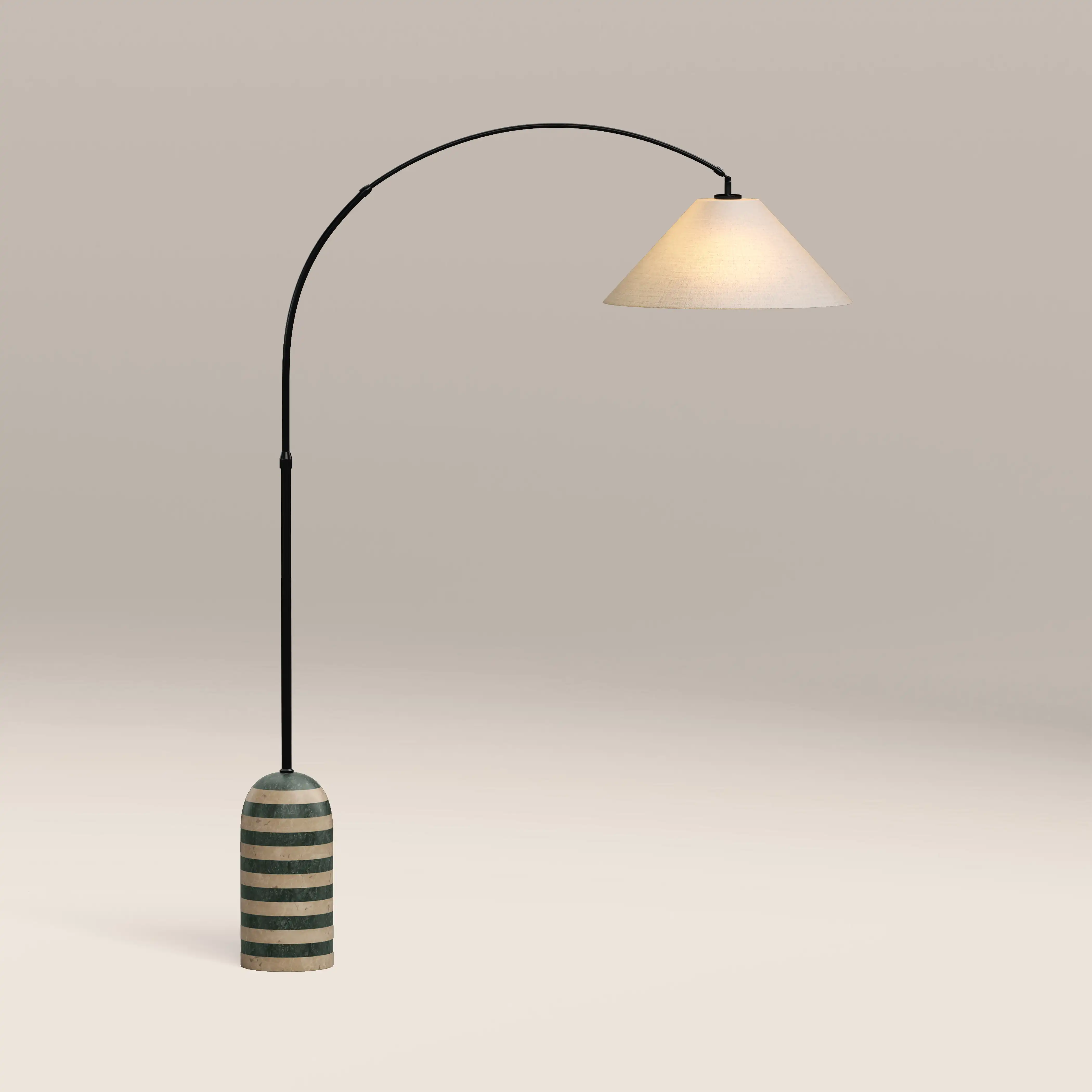 Leora Arc Floor Lamp | Dark Green Marble & Natural Travertine - Image 3
