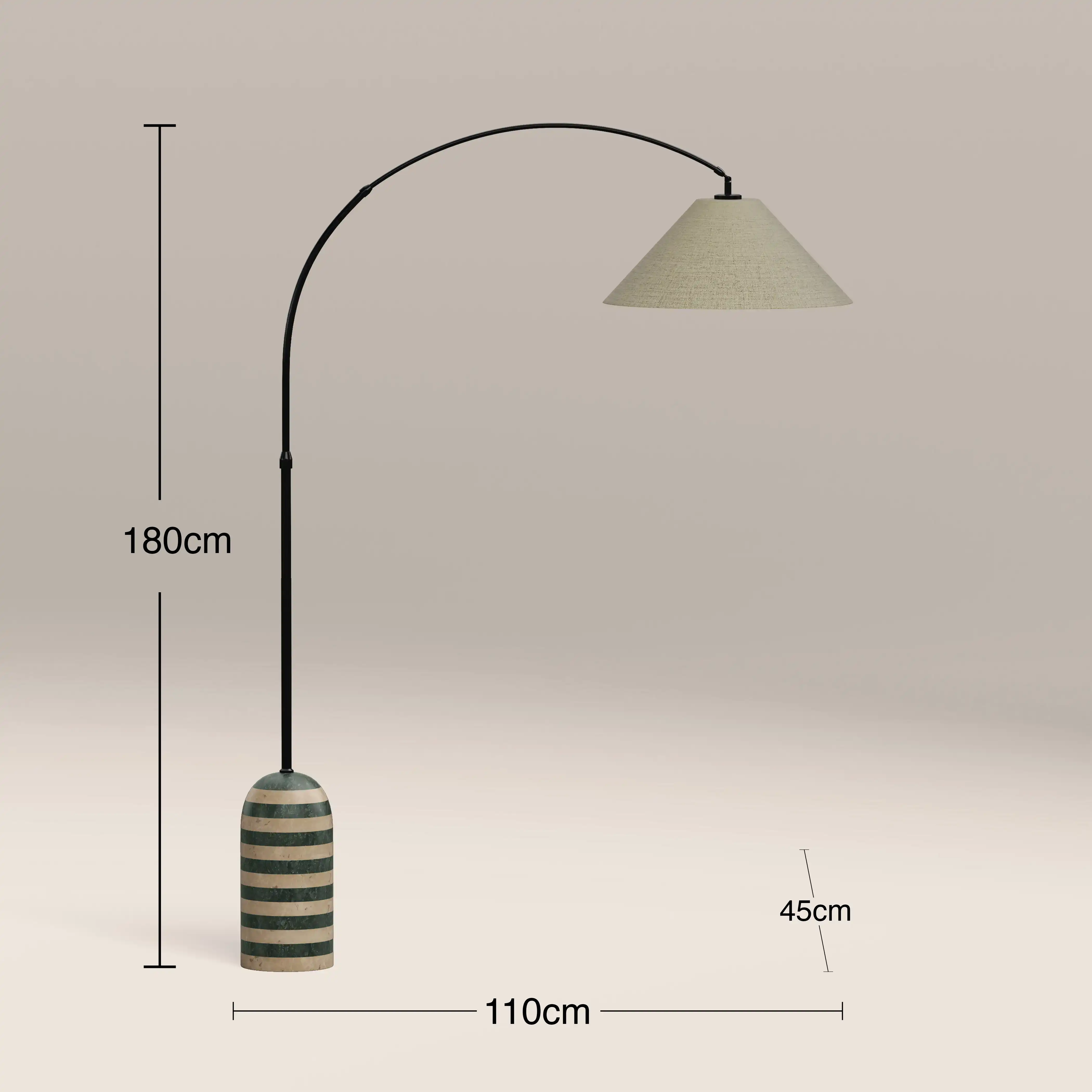 Leora Arc Floor Lamp | Dark Green Marble & Natural Travertine - Image 4