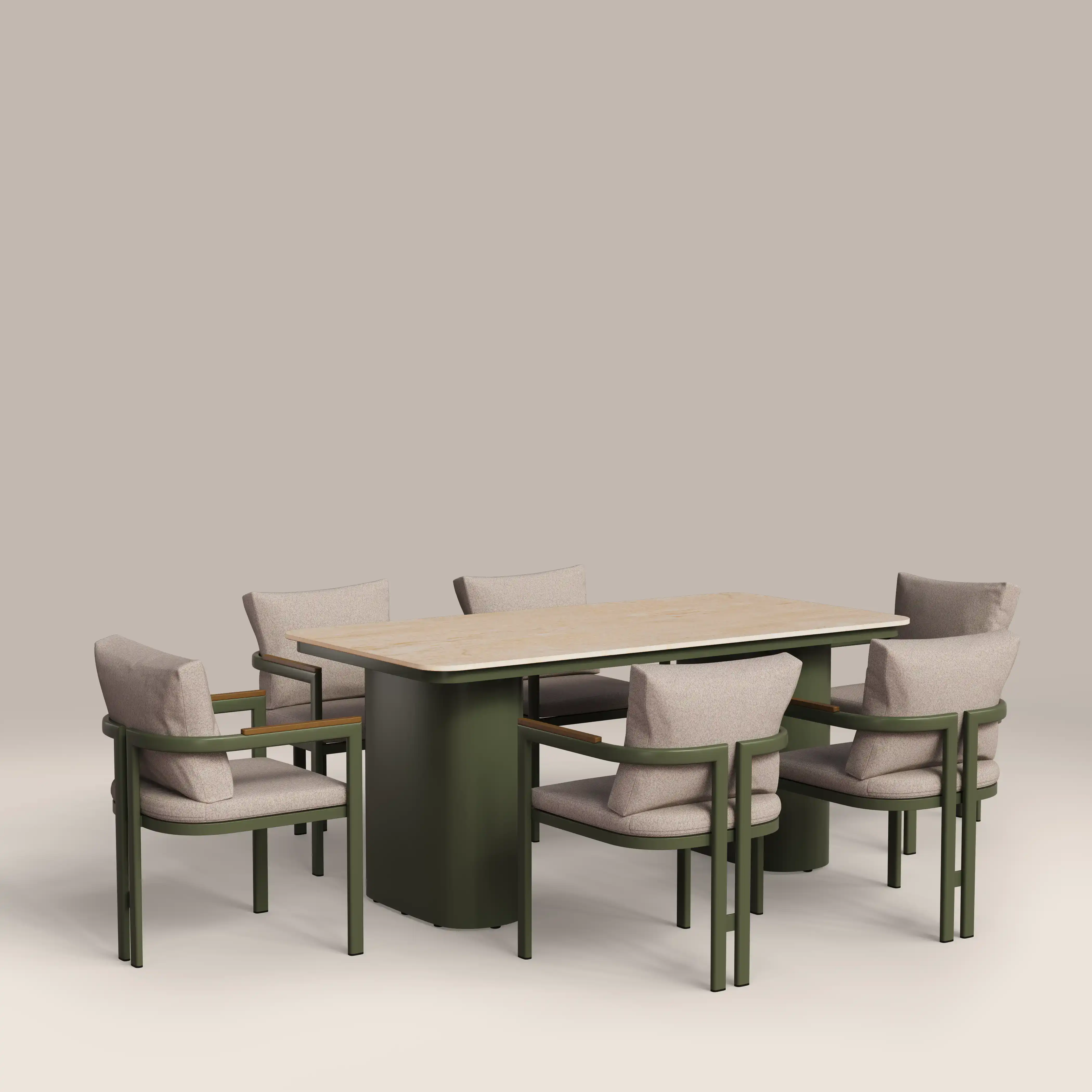 Levan 6 Seat Garden Dining Set | Natural & Moss Green - Image 4