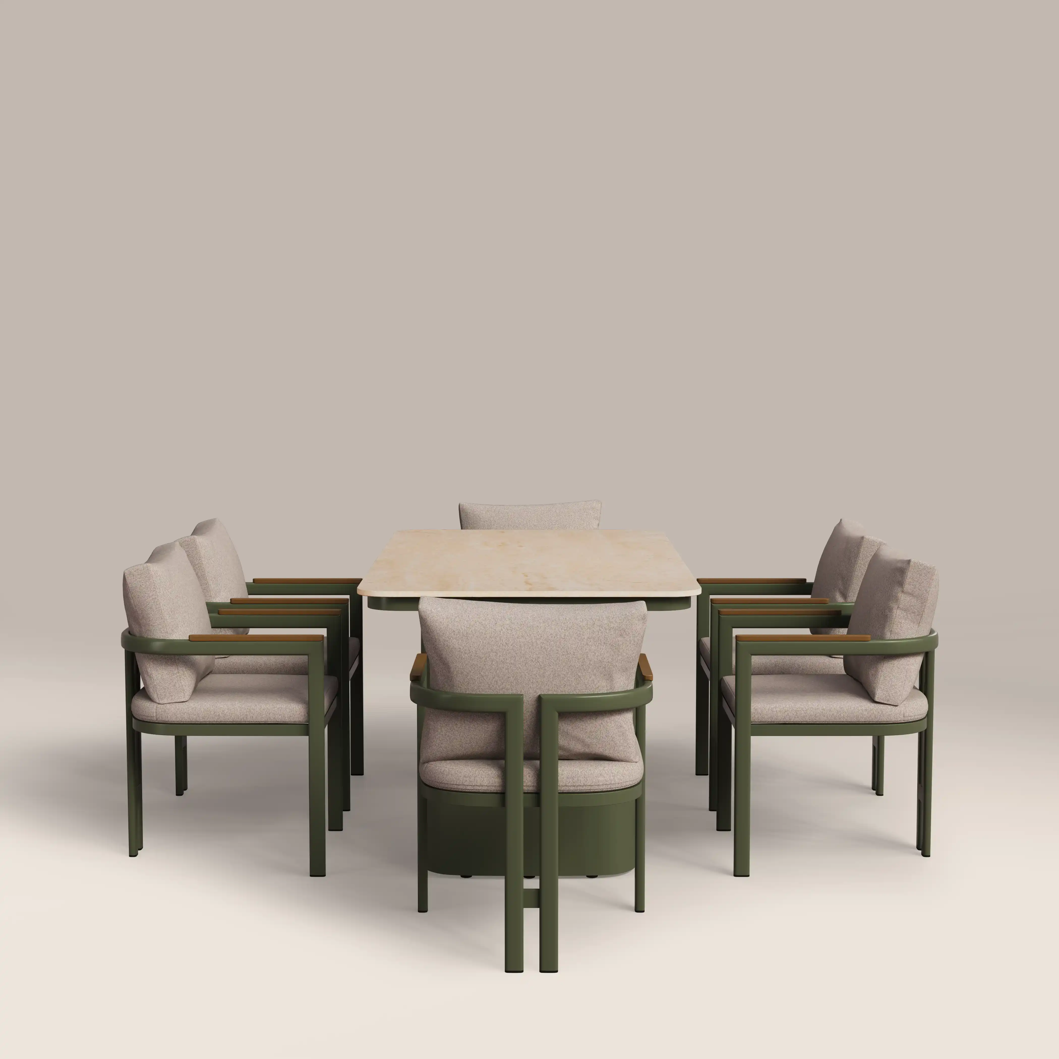 Levan 6 Seat Garden Dining Set | Natural & Moss Green - Image 6