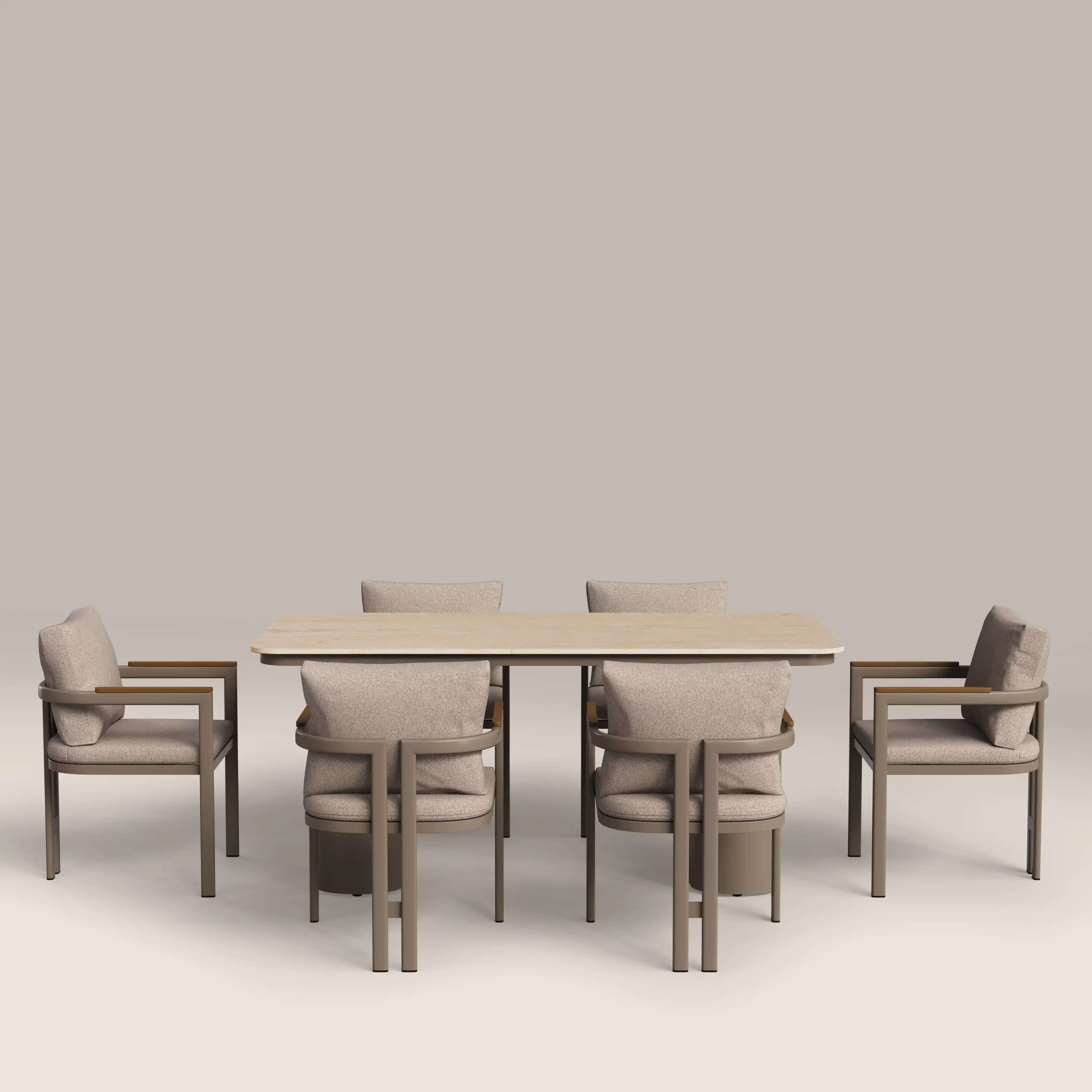 Levan 6 Seat Garden Dining Set | Natural & Taupe - Image 2