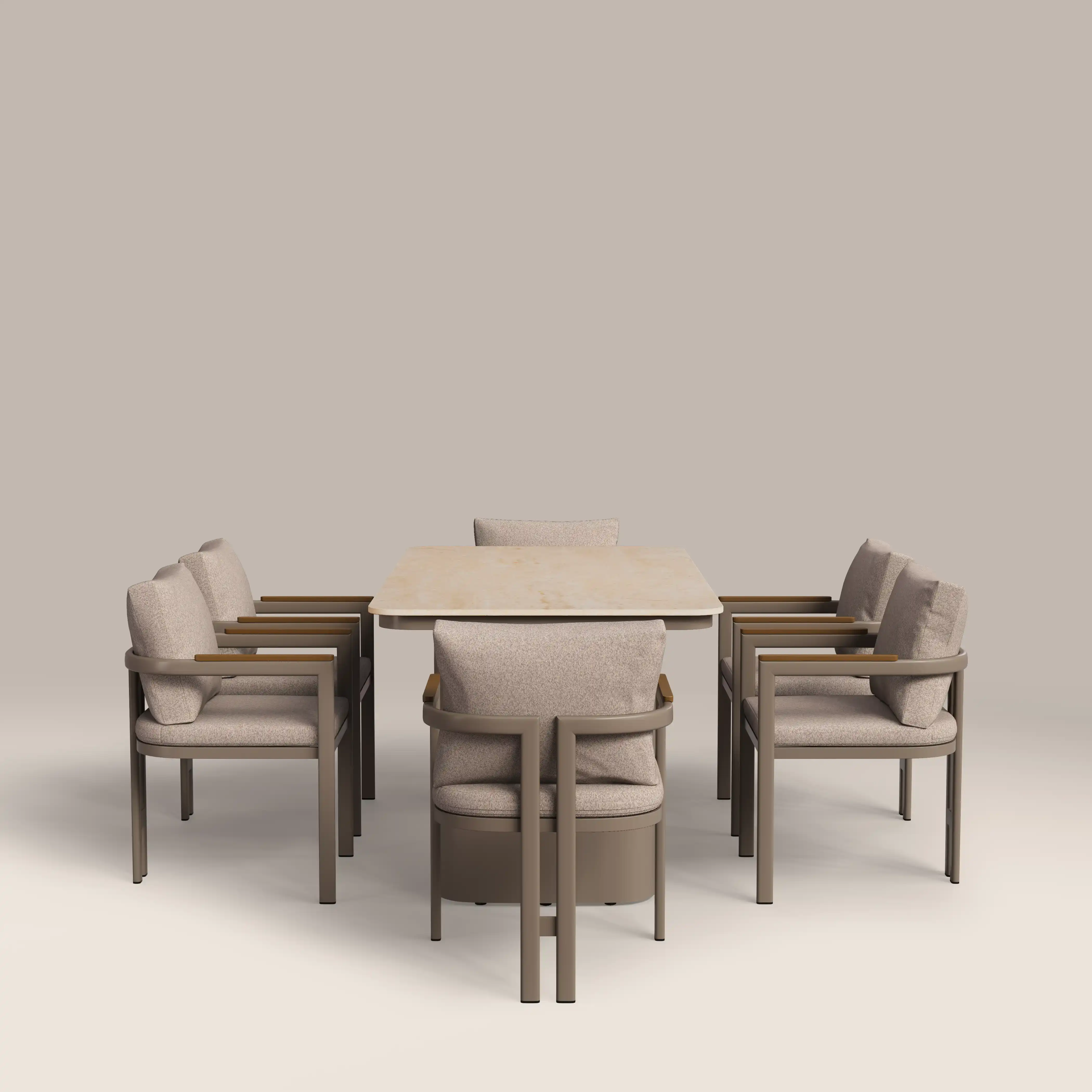 Levan 6 Seat Garden Dining Set | Natural & Taupe - Image 6