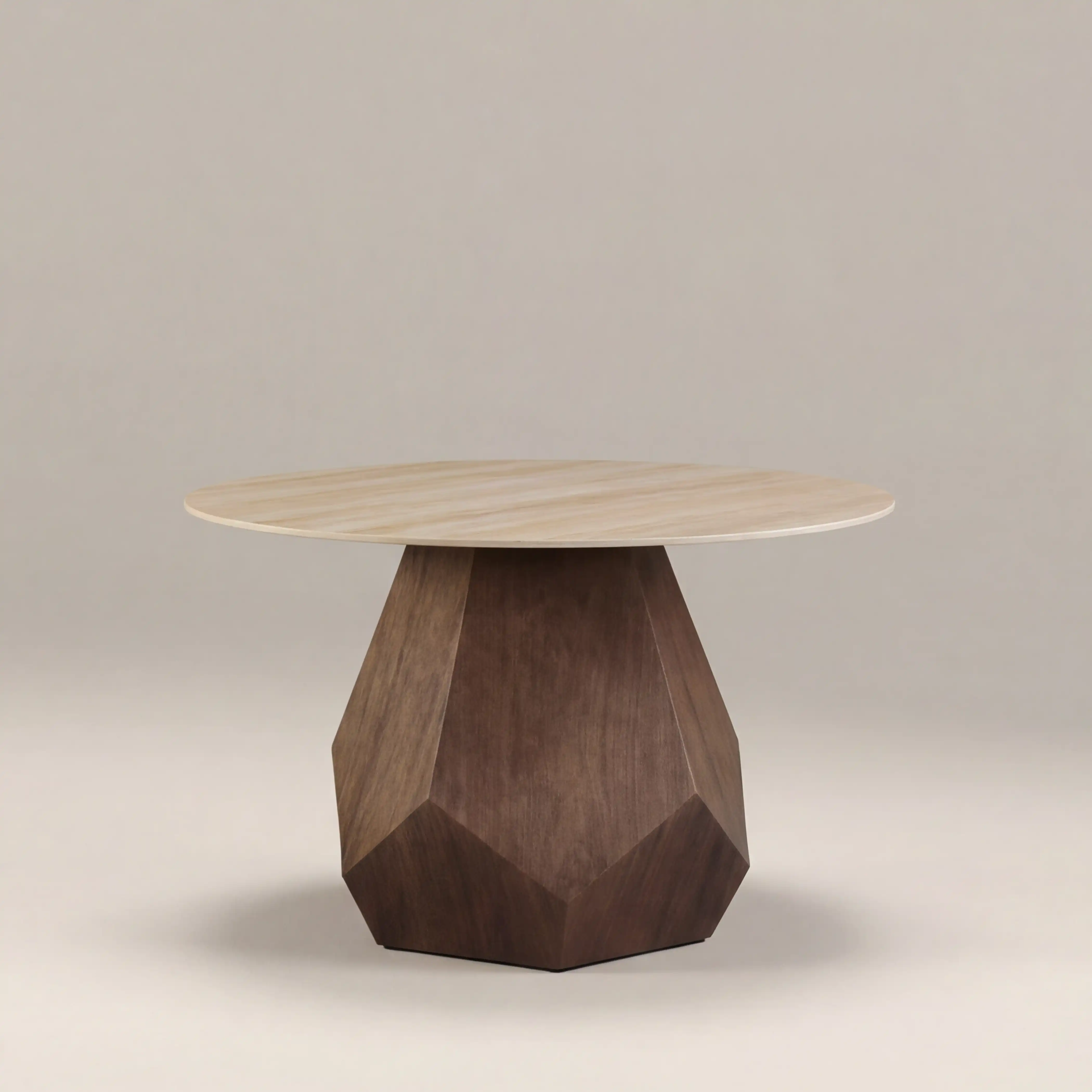 Lilian 4 Seat Round Dining Table | Natural Travertine Effect Sintered Stone & Walnut - Image 2