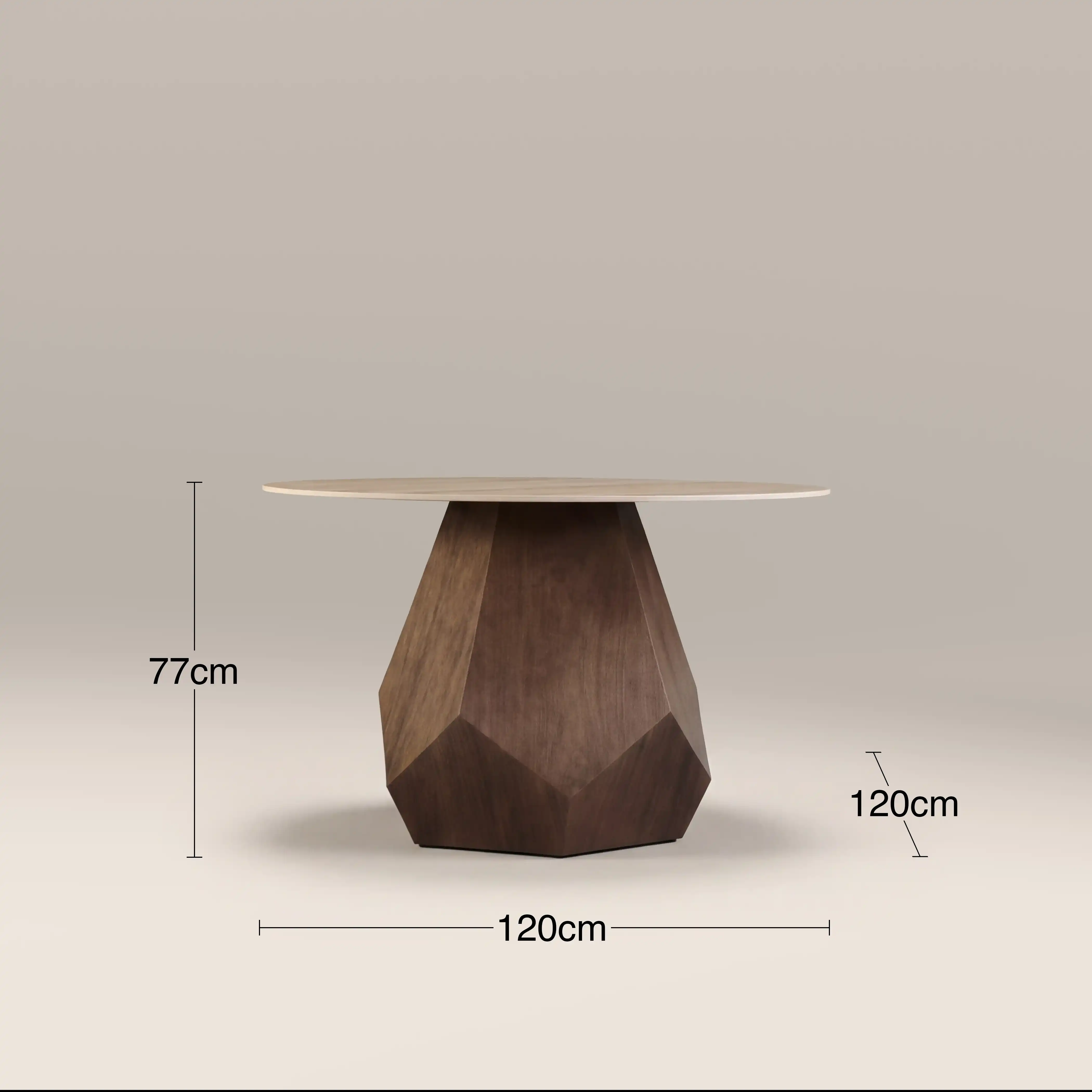 Lilian 4 Seat Round Dining Table | Natural Travertine Effect Sintered Stone & Walnut - Image 6