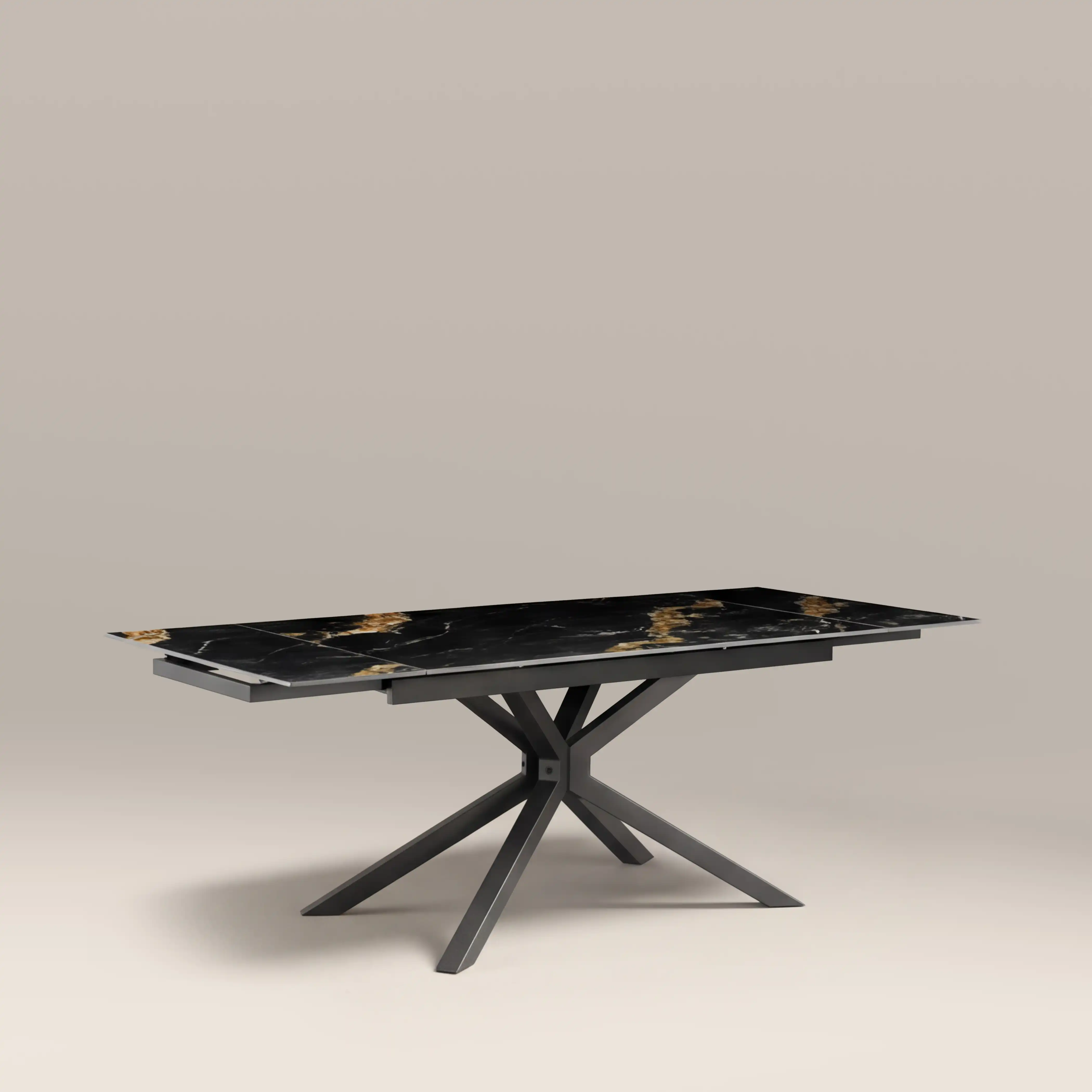Lincoln 6-8 Seat Rectangle Extendable Dining Table | Black Marble Effect Sintered Stone & Black - Image 4