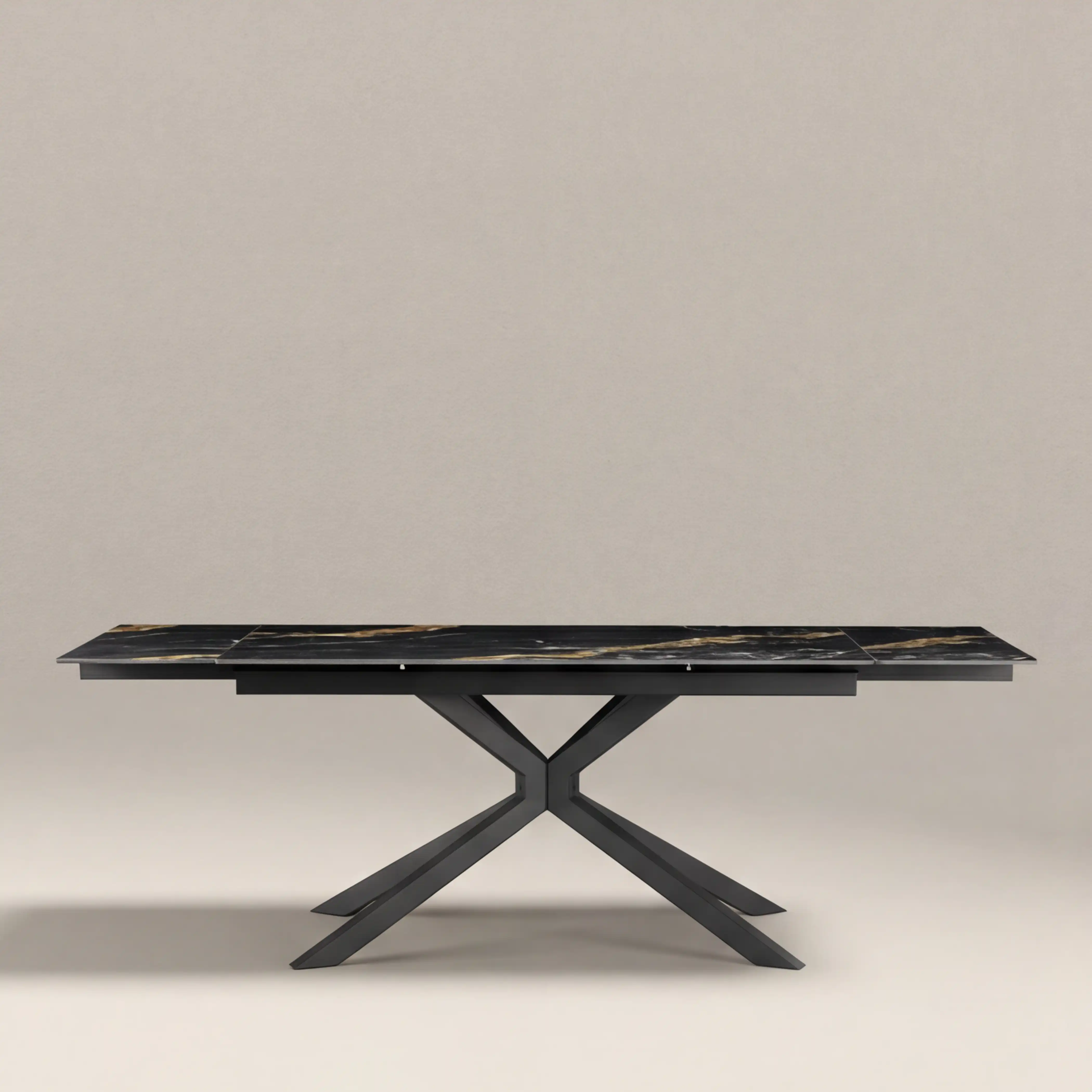 Lincoln 6-8 Seat Rectangle Extendable Dining Table | Black Marble Effect Sintered Stone & Black - Image 5