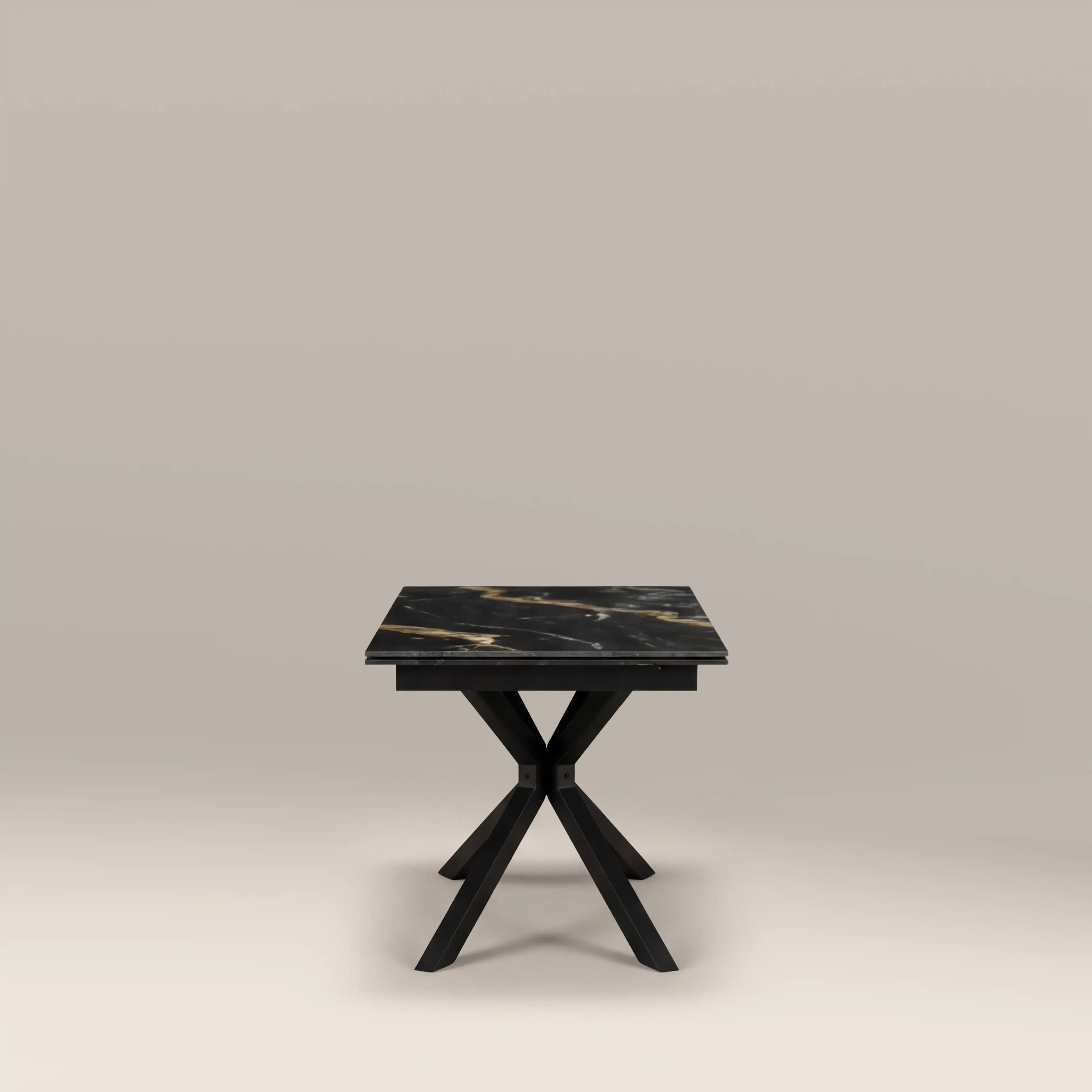 Lincoln 6-8 Seat Rectangle Extendable Dining Table | Black Marble Effect Sintered Stone & Black - Image 6