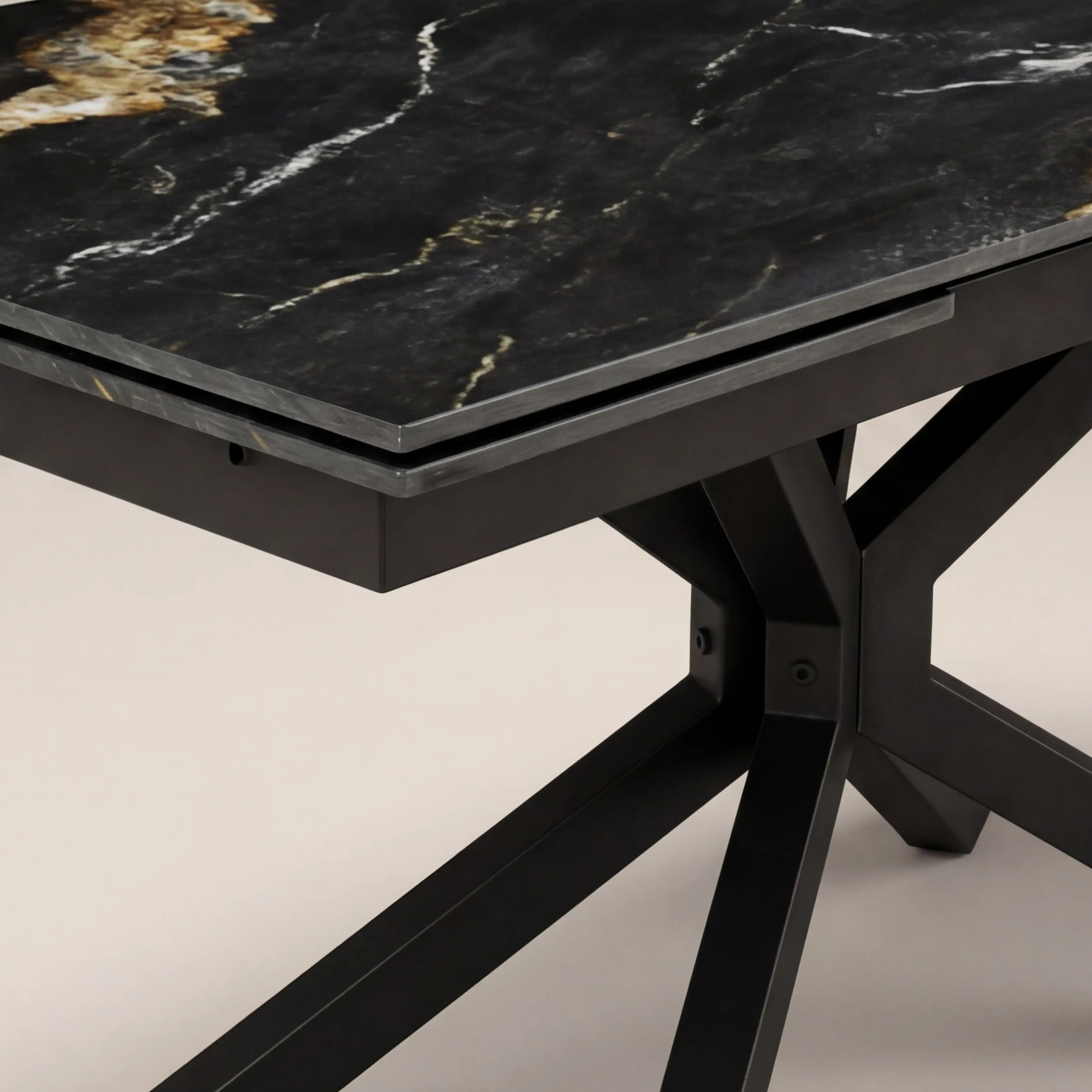 Lincoln 6-8 Seat Rectangle Extendable Dining Table | Black Marble Effect Sintered Stone & Black - Image 7