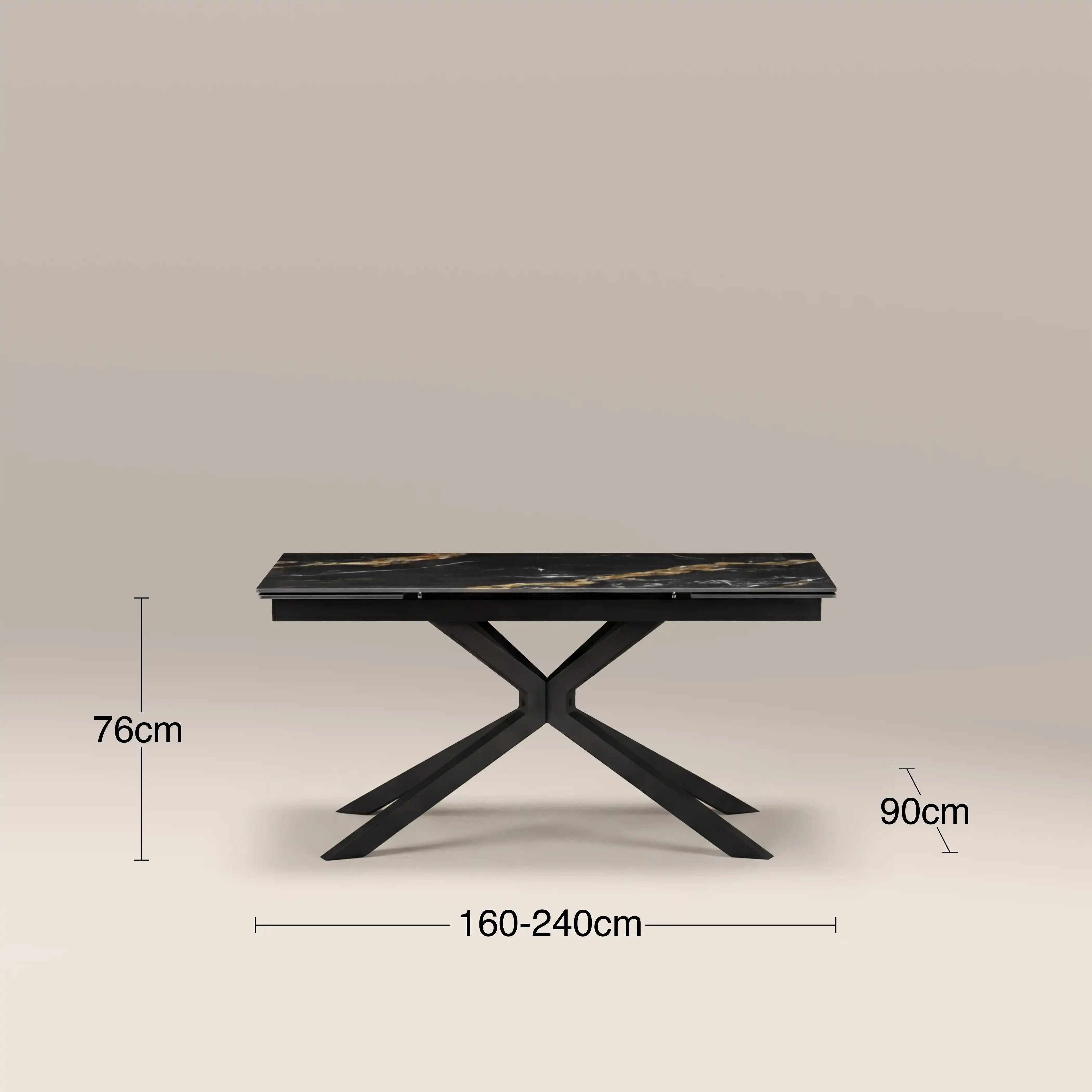 Lincoln 6-8 Seat Rectangle Extendable Dining Table | Black Marble Effect Sintered Stone & Black - Image 8
