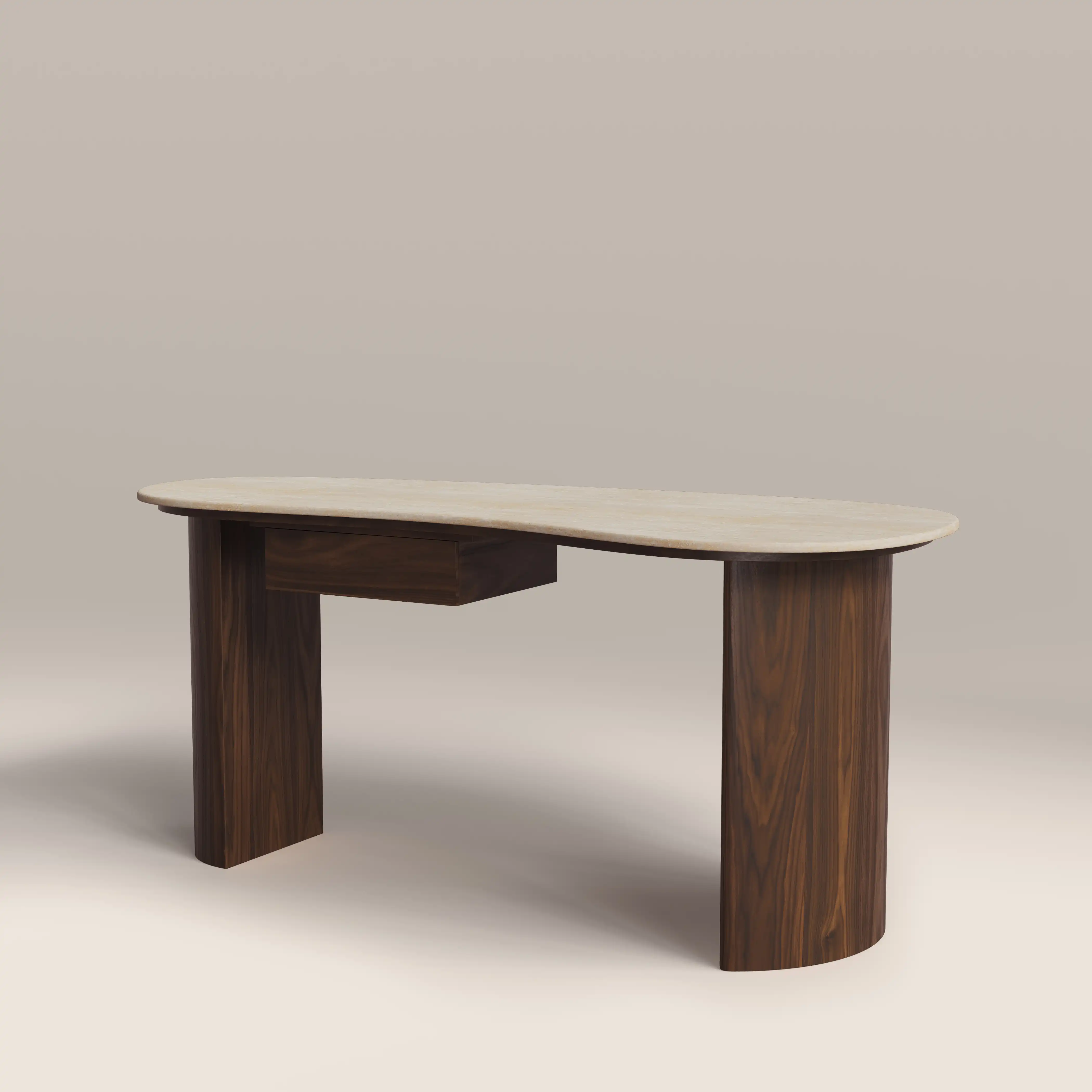Lois 1 Drawer Desk | Natural Travertine Effect Stone & Walnut - Image 2