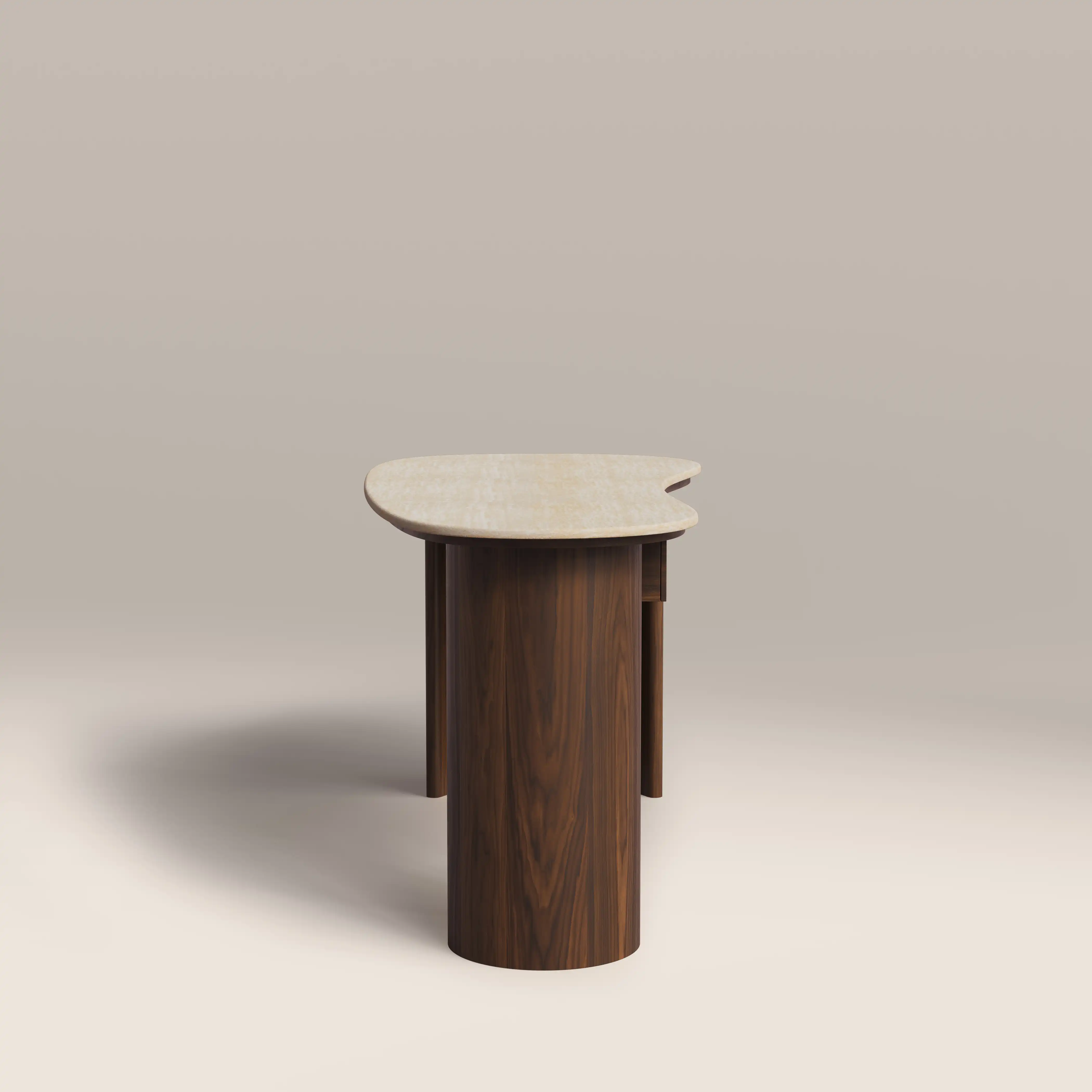 Lois 1 Drawer Desk | Natural Travertine Effect Stone & Walnut - Image 3