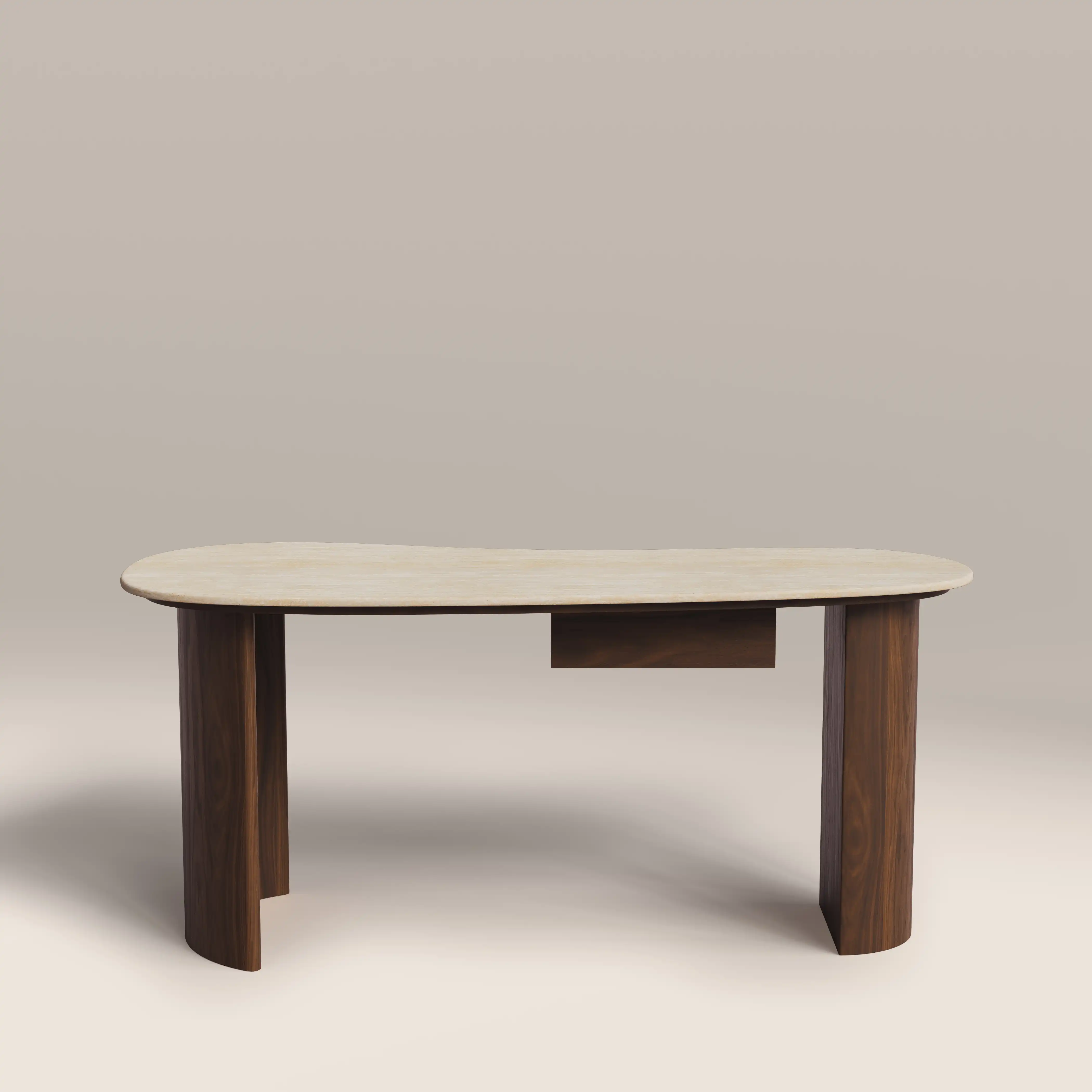 Lois 1 Drawer Desk | Natural Travertine Effect Stone & Walnut - Image 4