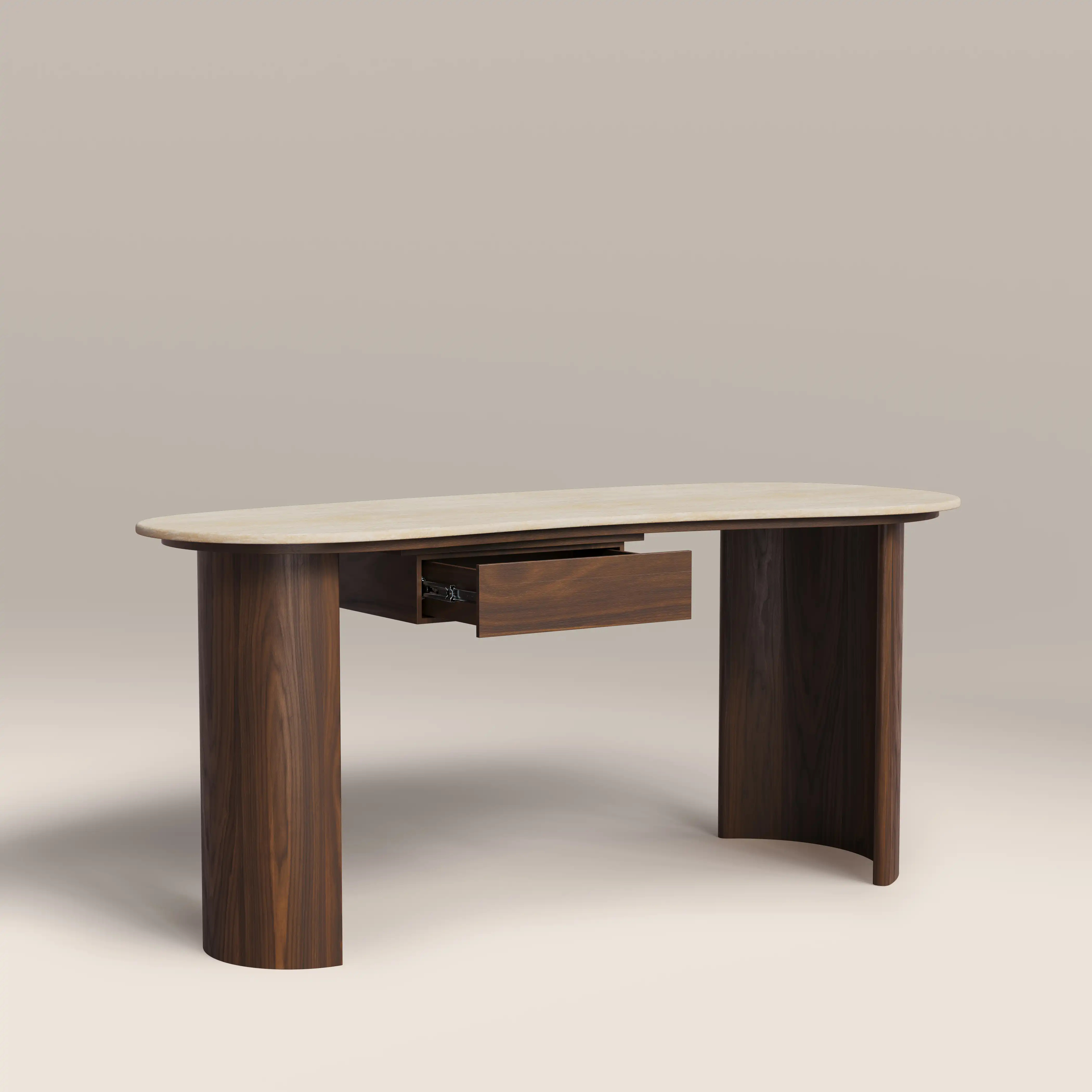 Lois 1 Drawer Desk | Natural Travertine Effect Stone & Walnut - Image 5
