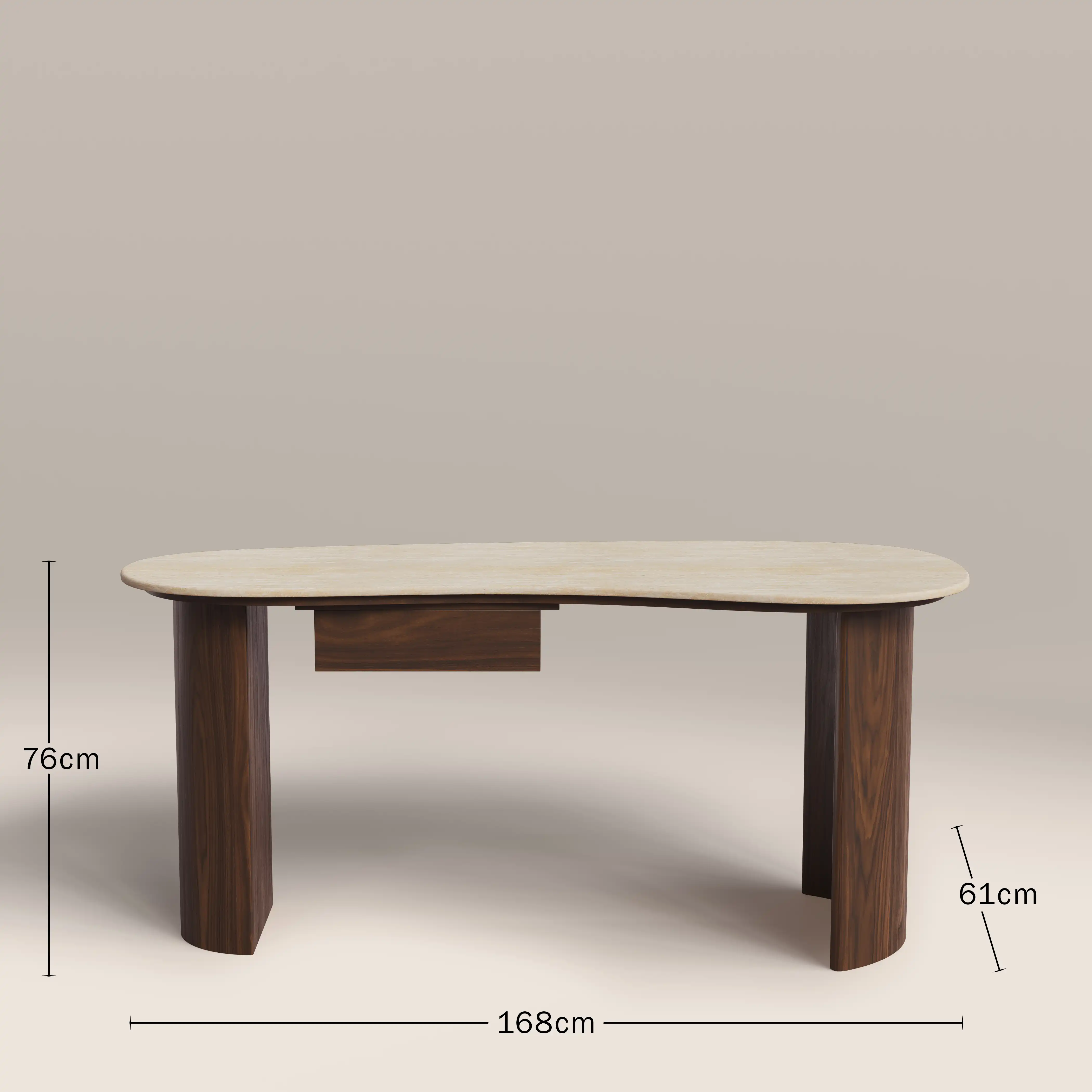 Lois 1 Drawer Desk | Natural Travertine Effect Stone & Walnut - Image 6