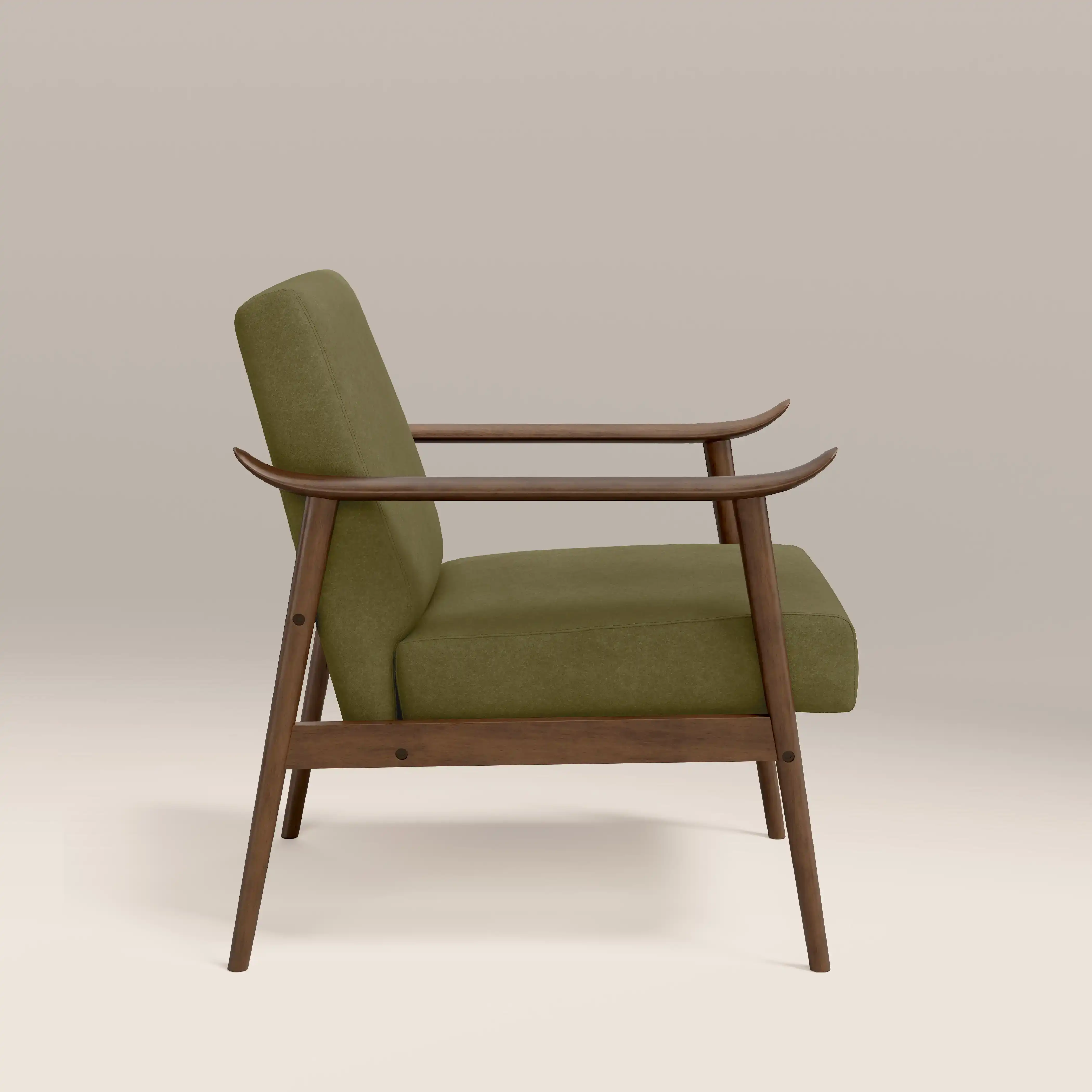Lola Accent Chair | Moss Green Sustainable Mohair Velvet & Walnut - Image 5