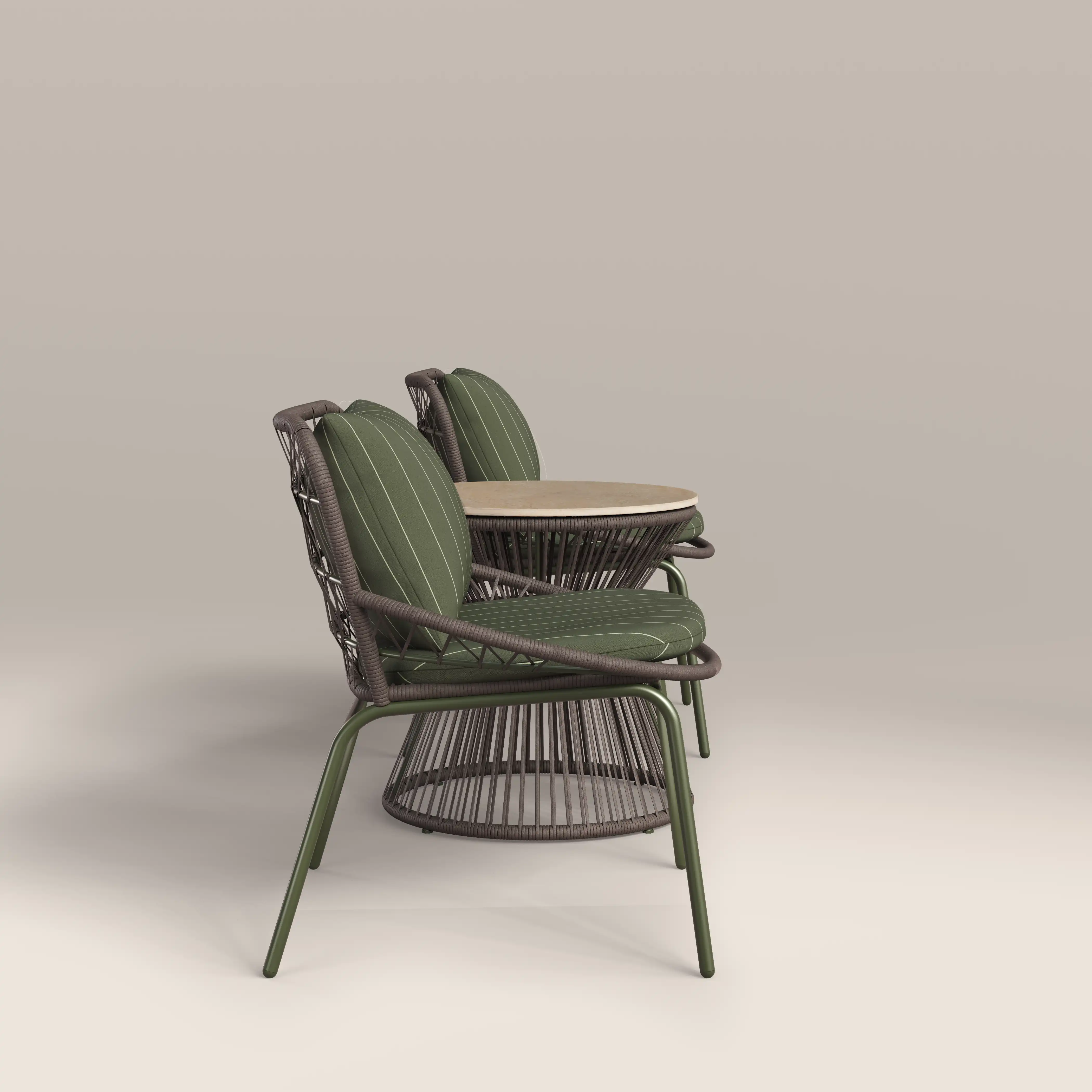 Loren Garden Bistro Lounge  Set | Moss Green Stripe & Rattan - Image 6