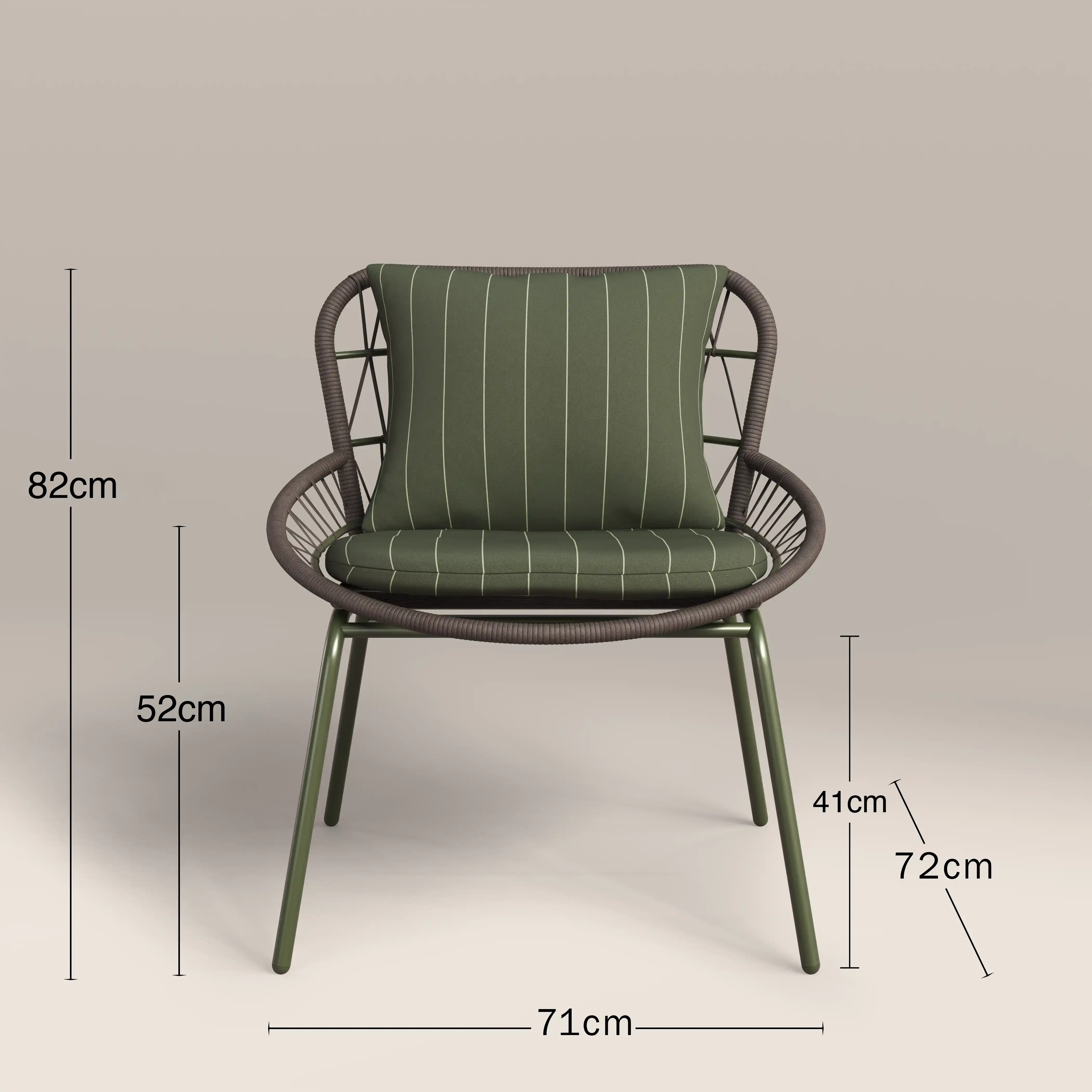 Loren Garden Bistro Lounge  Set | Moss Green Stripe & Rattan - Image 7