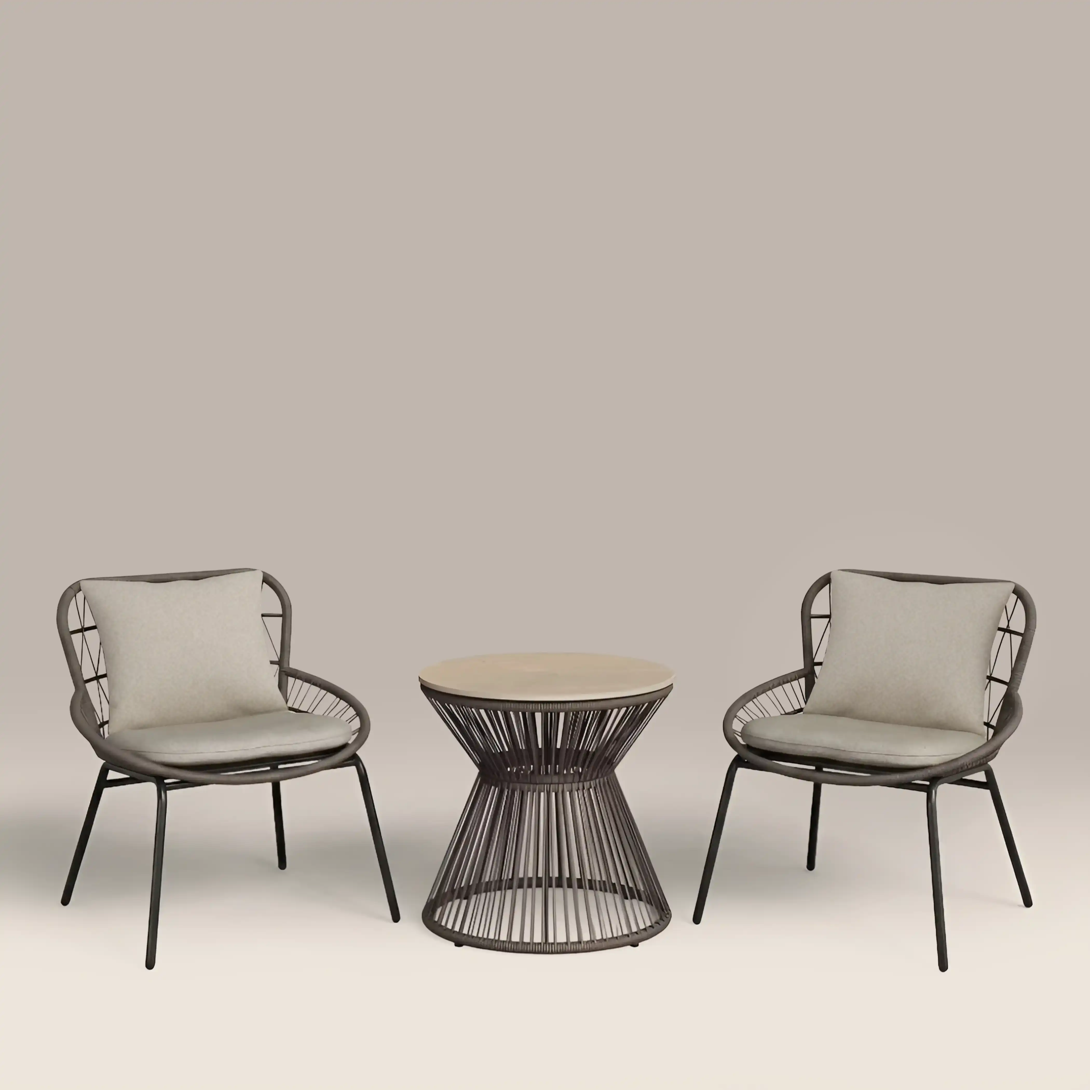 Loren Garden Bistro Lounge  Set |  Natural & Charcoal Rattan - Image 2