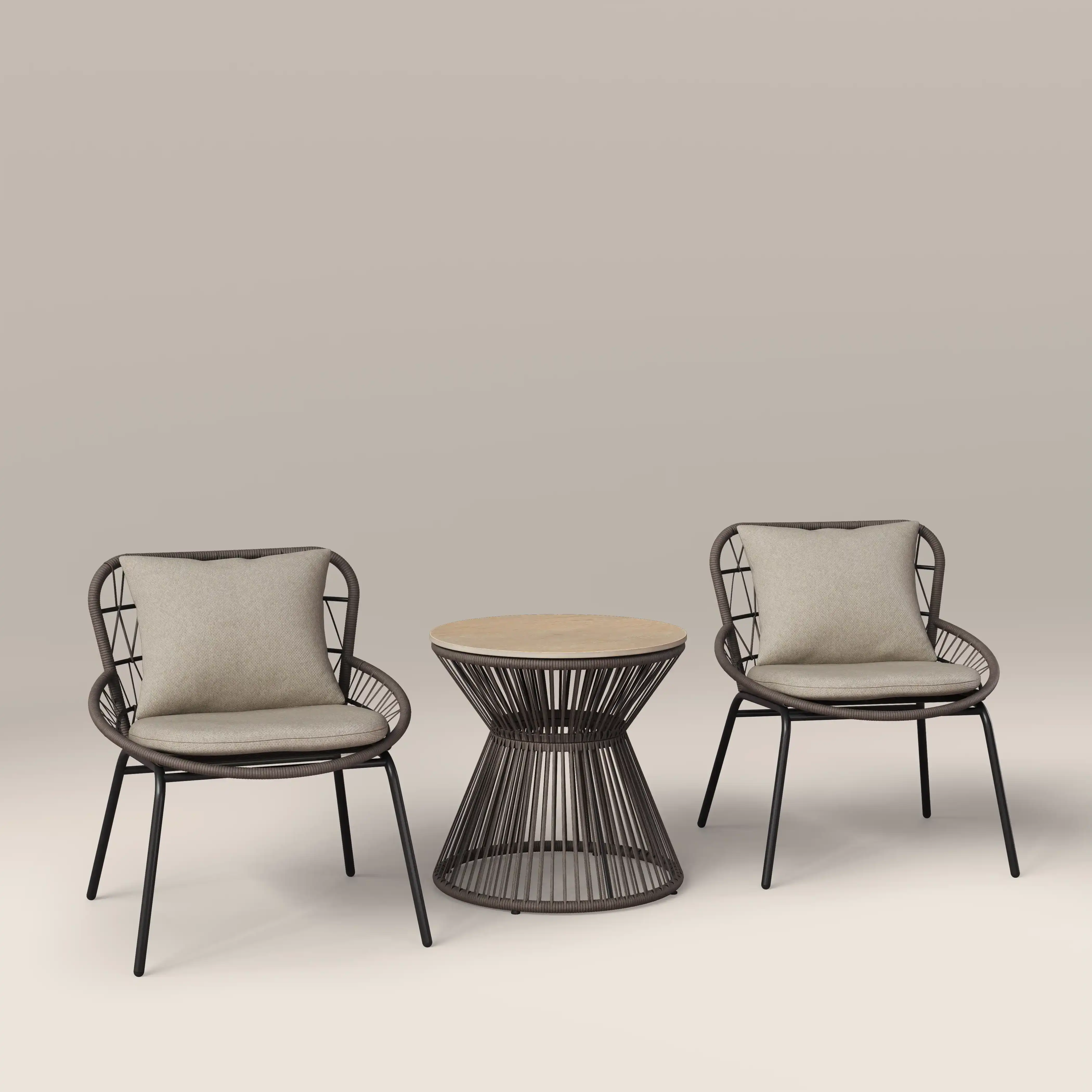Loren Garden Bistro Lounge  Set |  Natural & Charcoal Rattan - Image 4