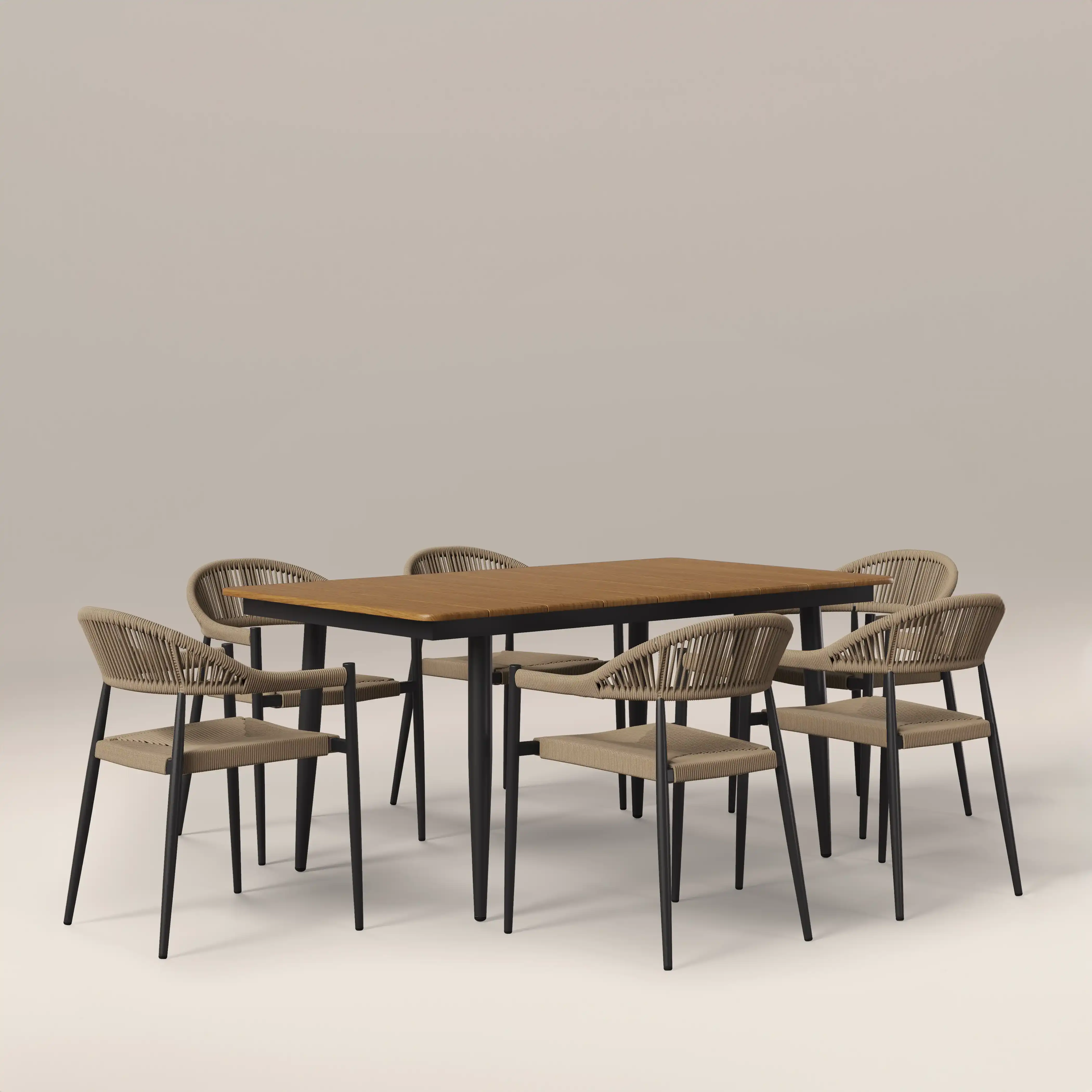 Lorenzo 6 Seat Garden Dining Set | Oak  & Beige - Image 2