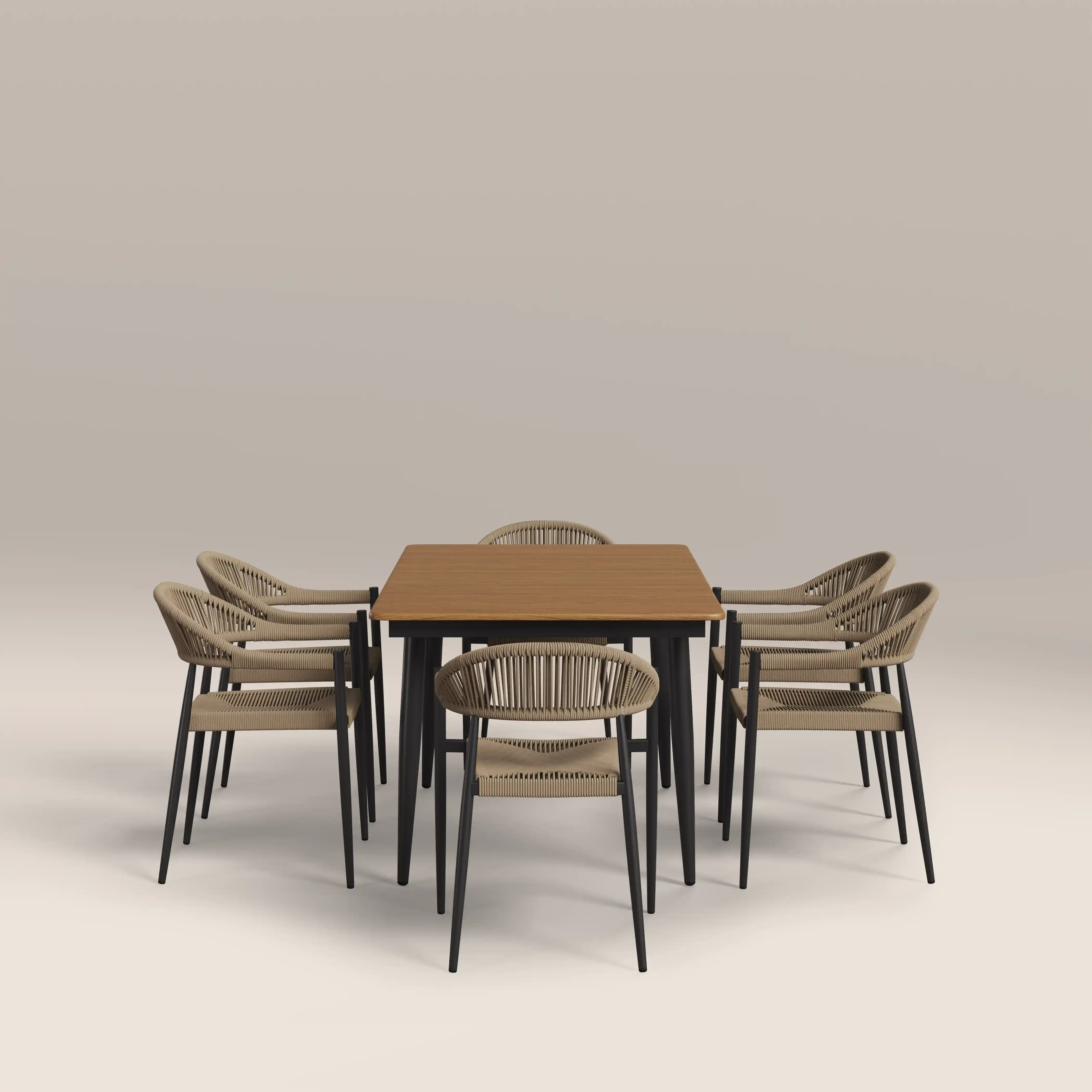 Lorenzo 6 Seat Garden Dining Set | Oak  & Beige - Image 3