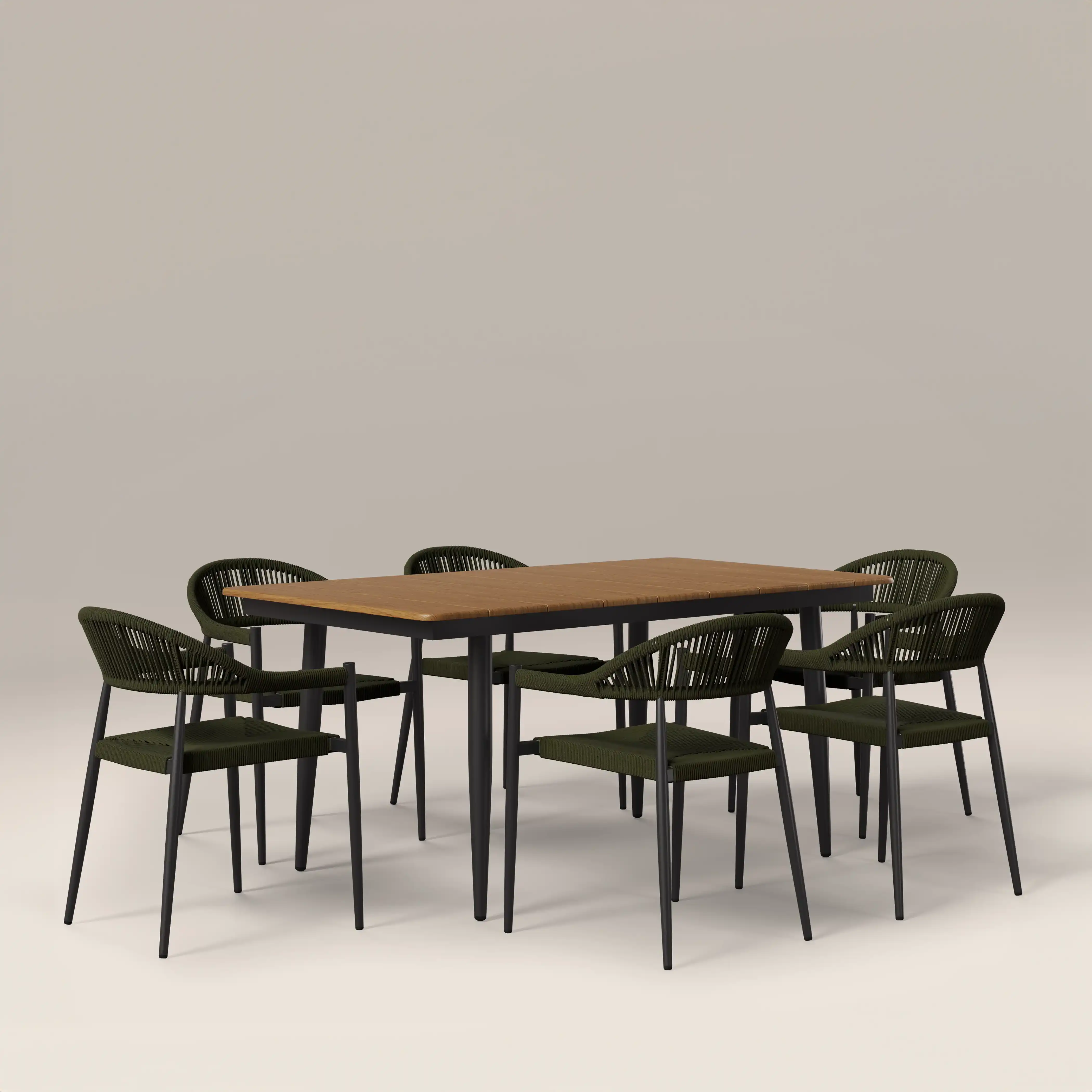 Lorenzo 6 Seat Garden Dining Set | Oak  & Olive Green - Image 3