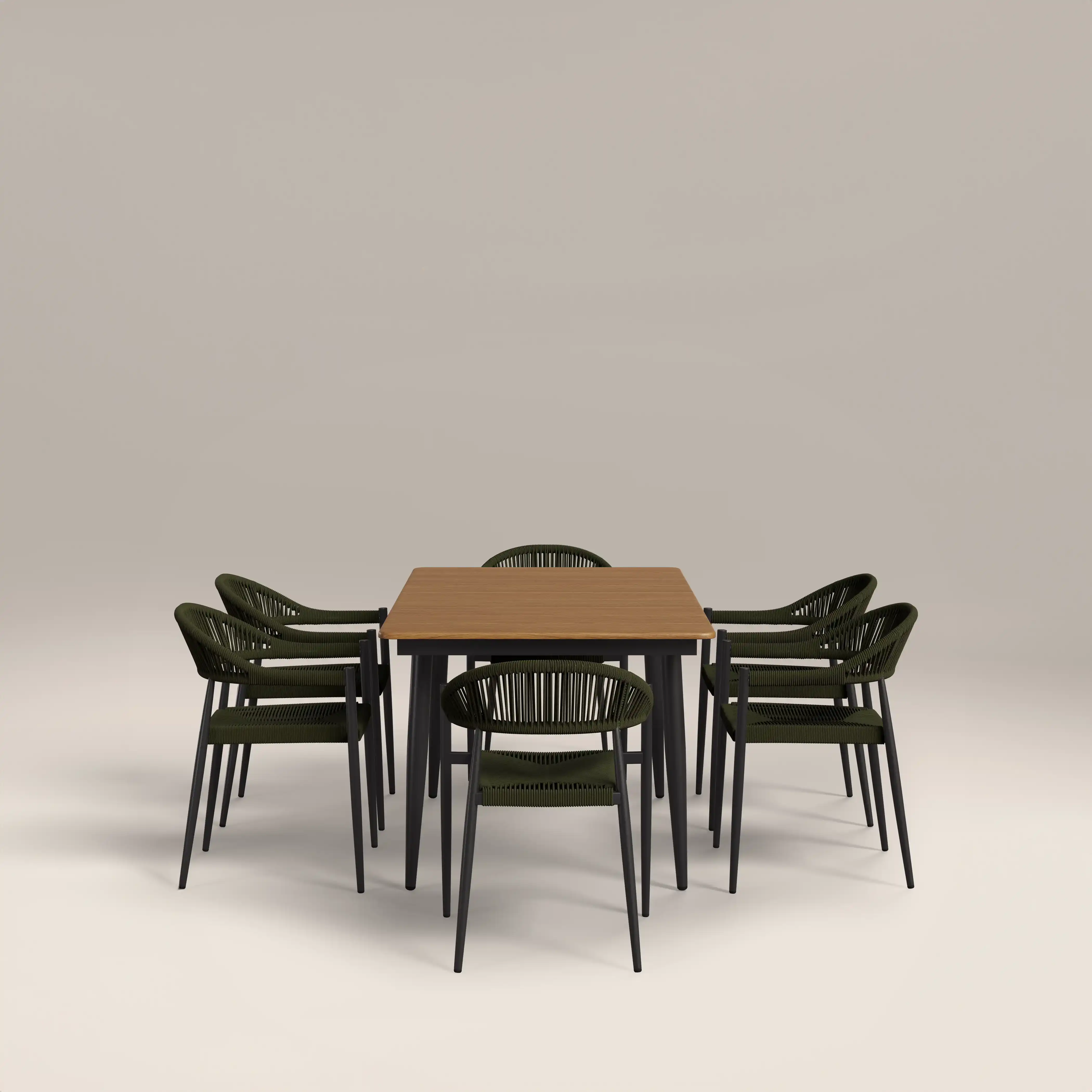 Lorenzo 6 Seat Garden Dining Set | Oak  & Olive Green - Image 4