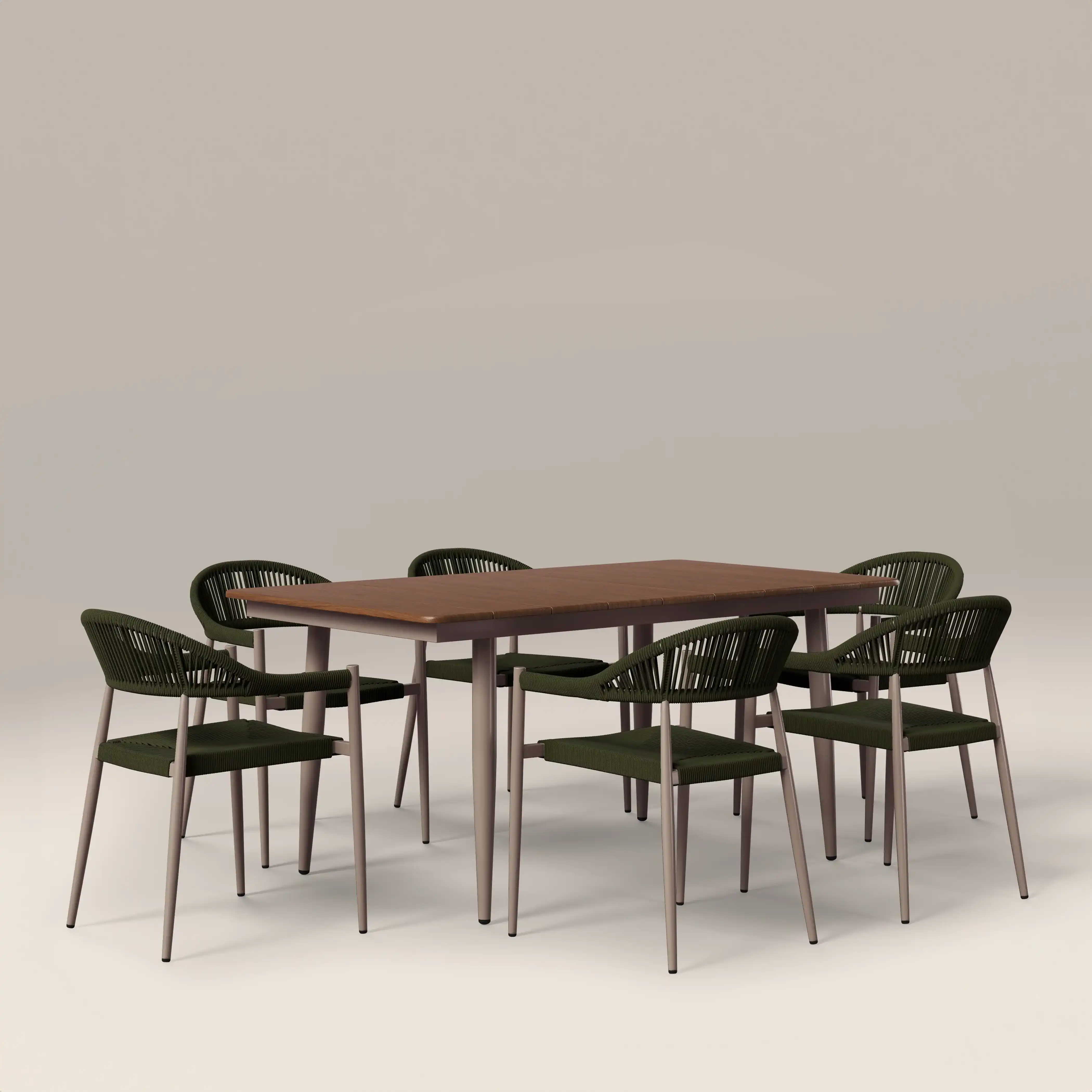 Lorenzo 6 Seat Garden Dining Set | Walnut & Olive Green - Image 3