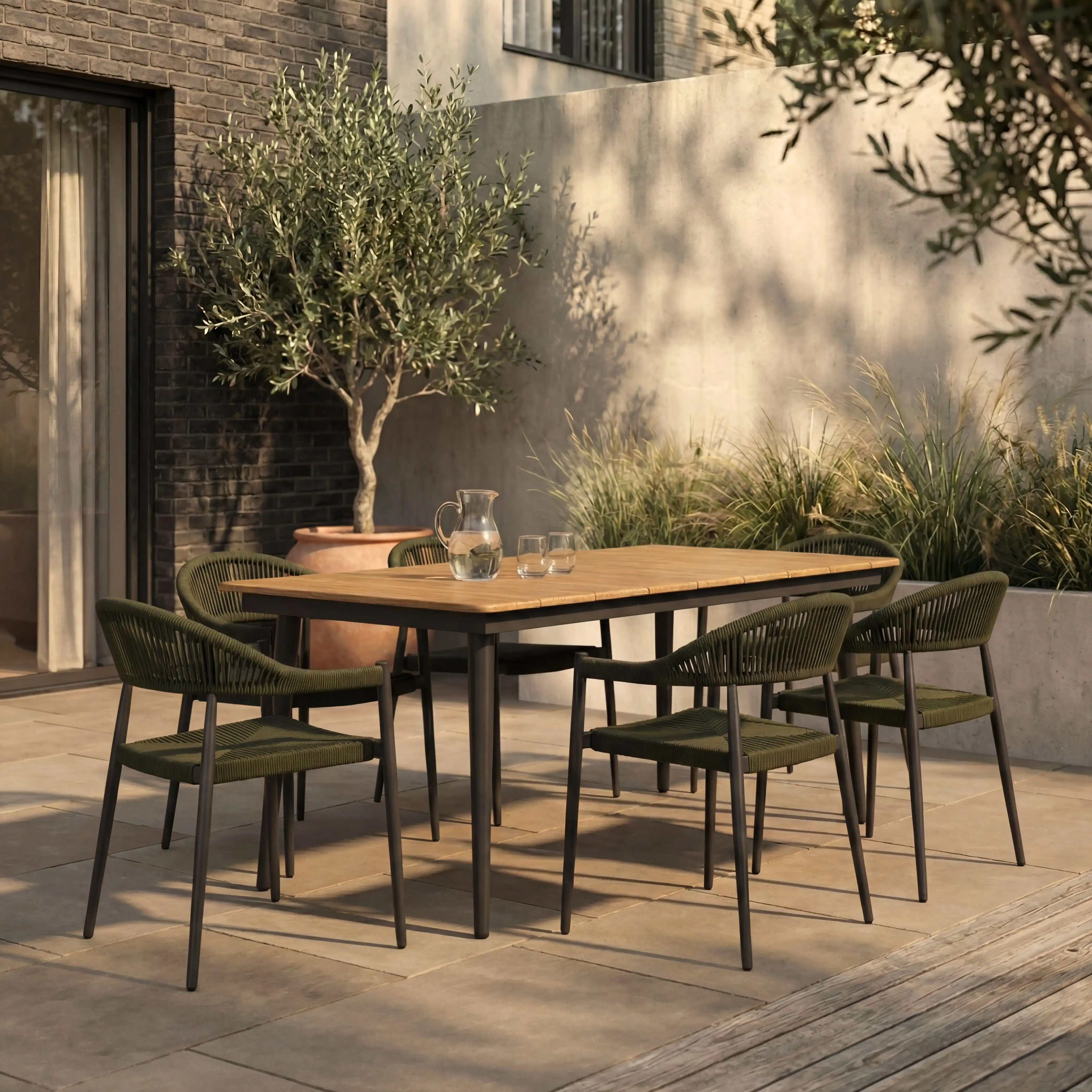 Lorenzo 6 Seat Rectangle Garden Dining Table | Oak & Black - Image 2