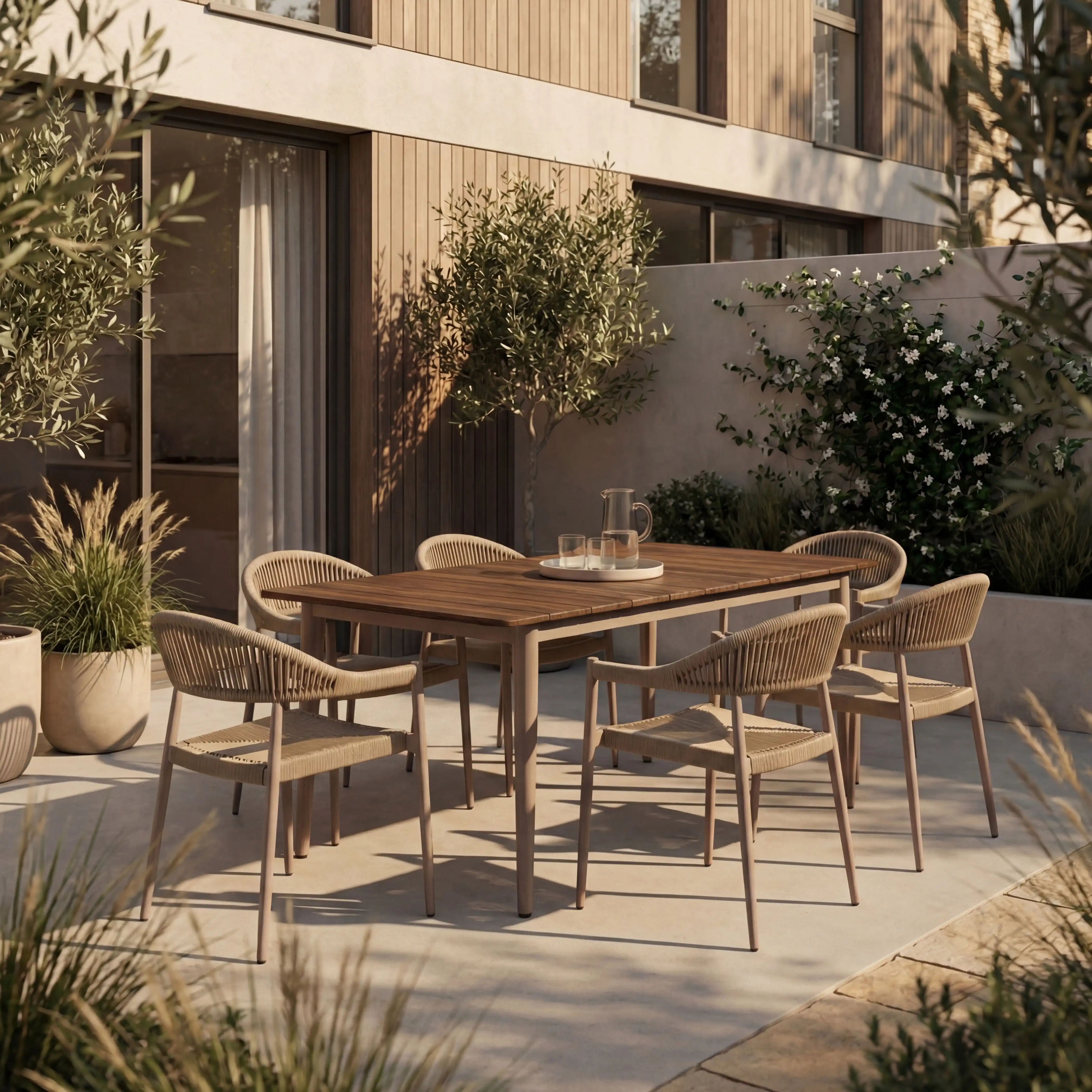 Lorenzo 6 Seat Rectangle Garden Dining Table | Walnut & Taupe - Image 2