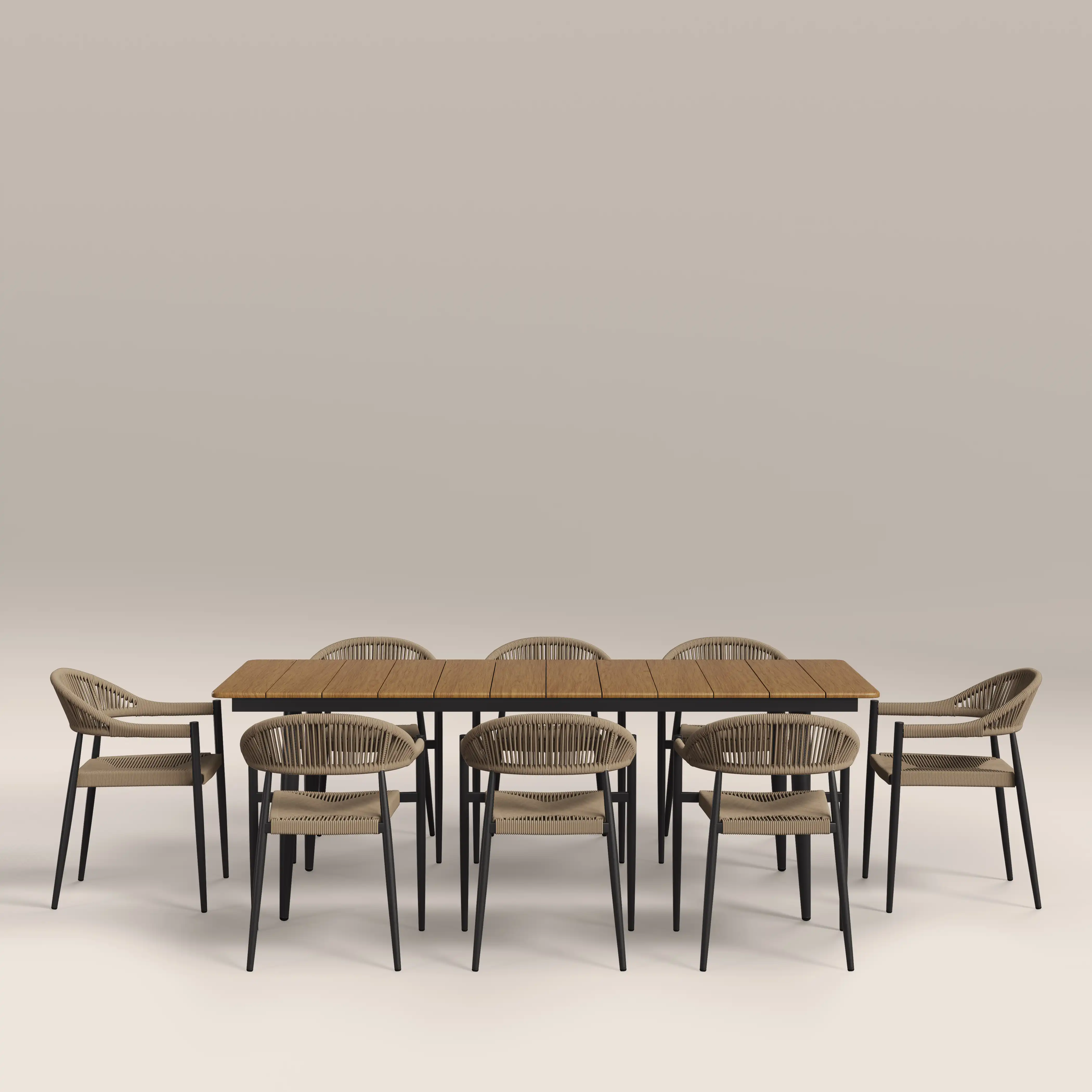 Lorenzo 8 Seat Garden Dining Set | Oak & Beige - Image 2
