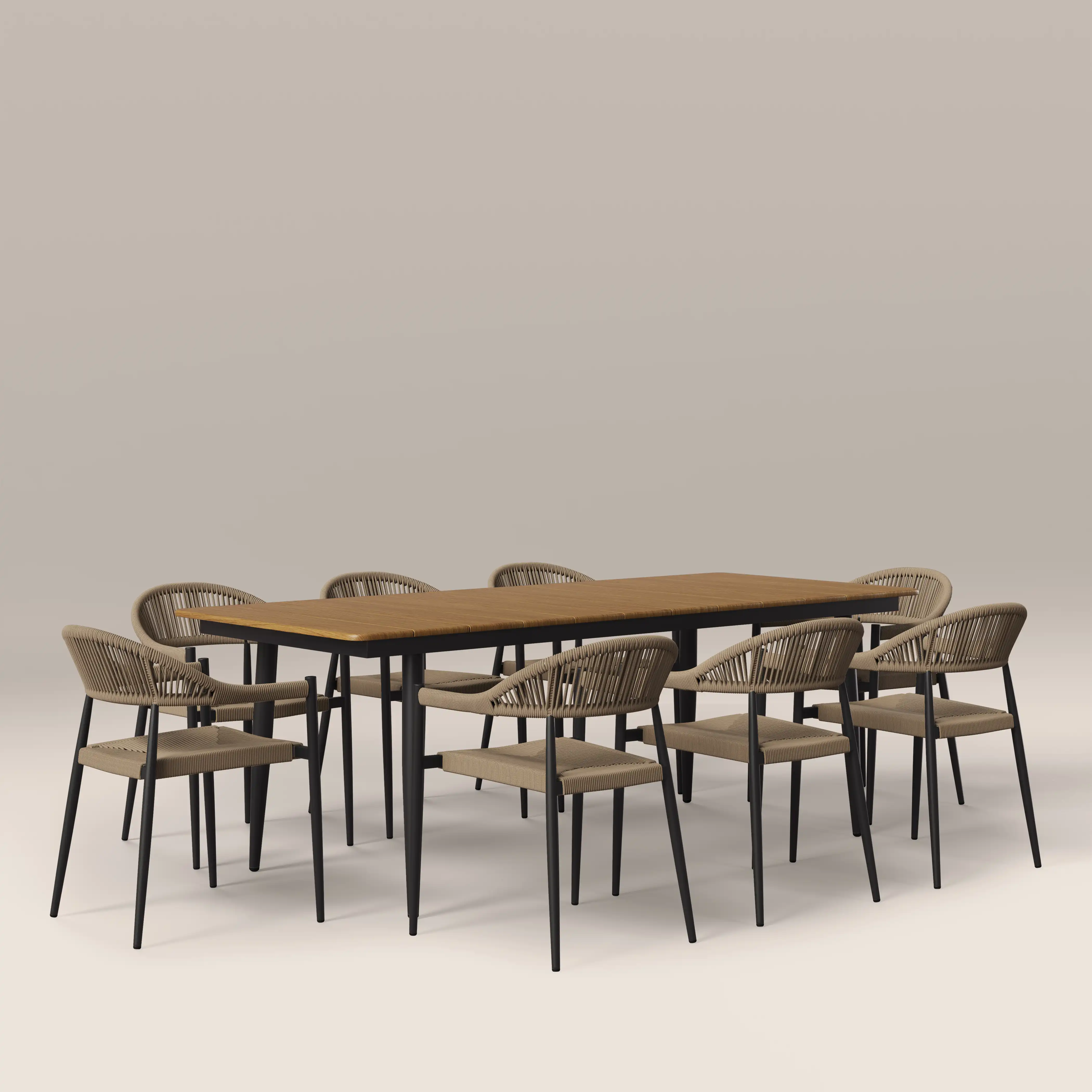 Lorenzo 8 Seat Garden Dining Set | Oak & Beige - Image 3