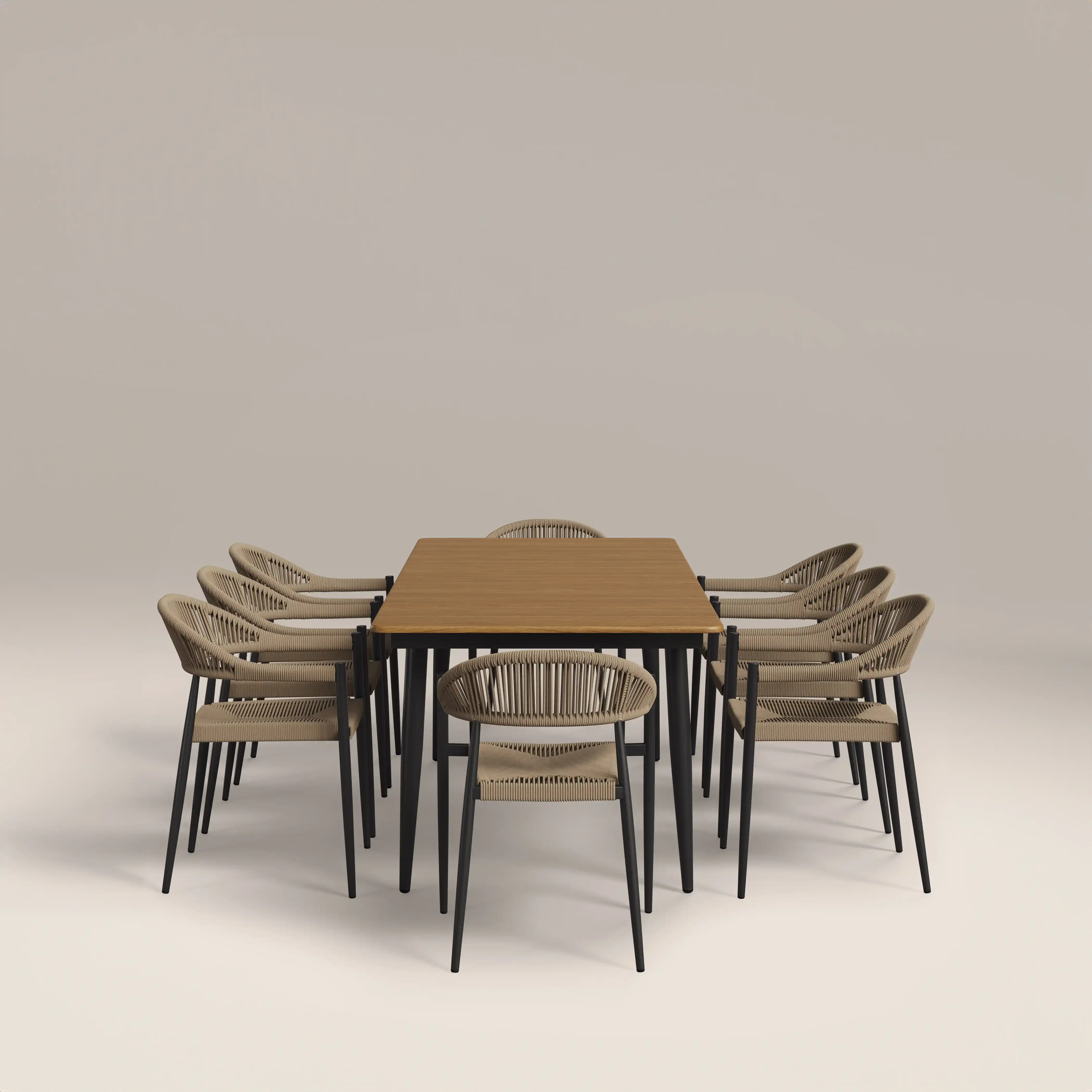 Lorenzo 8 Seat Garden Dining Set | Oak & Beige - Image 4
